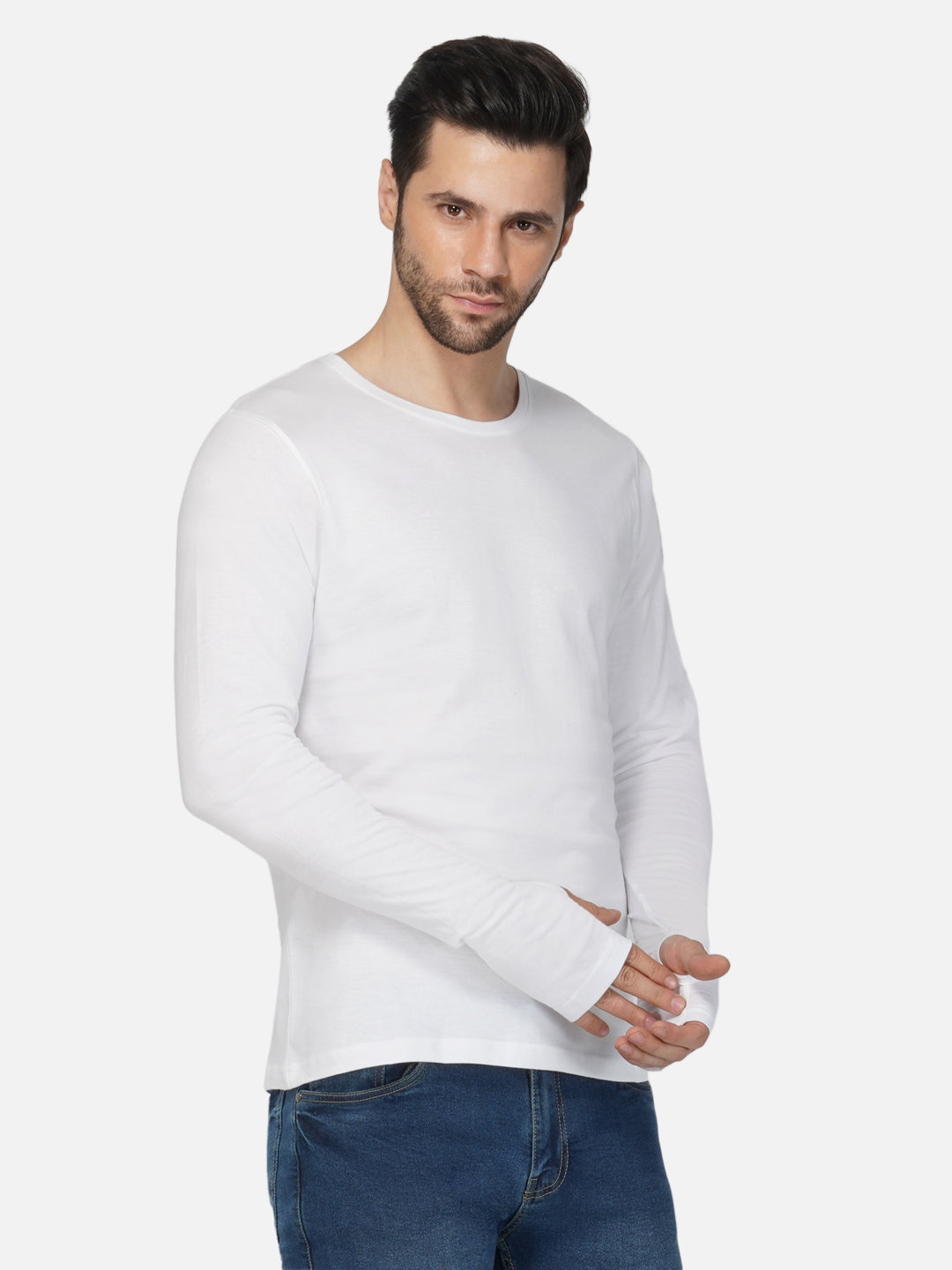 Ap'pulse Men's Round Neck Long Sleeve Thumbopen Tshirt