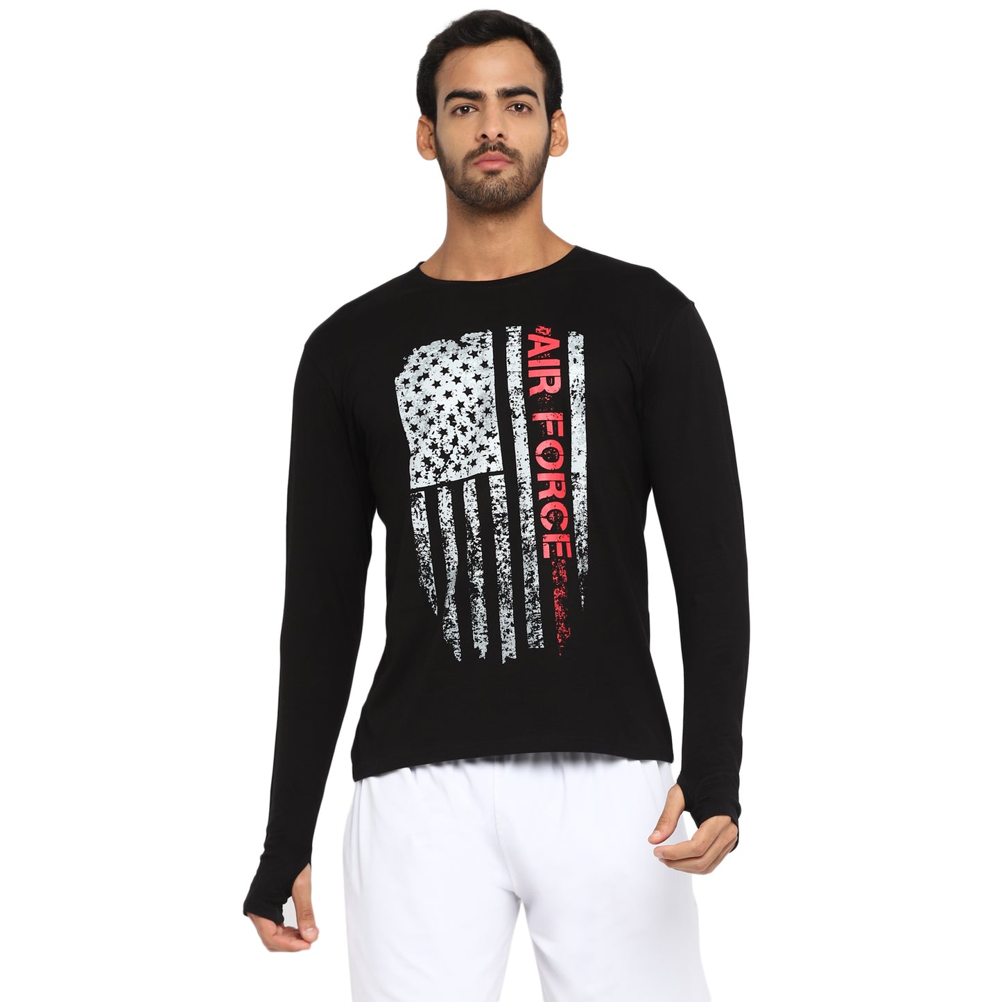 Ap'pulse Men's Printed Long Sleeve Thumbopen Round Neck Tshirt