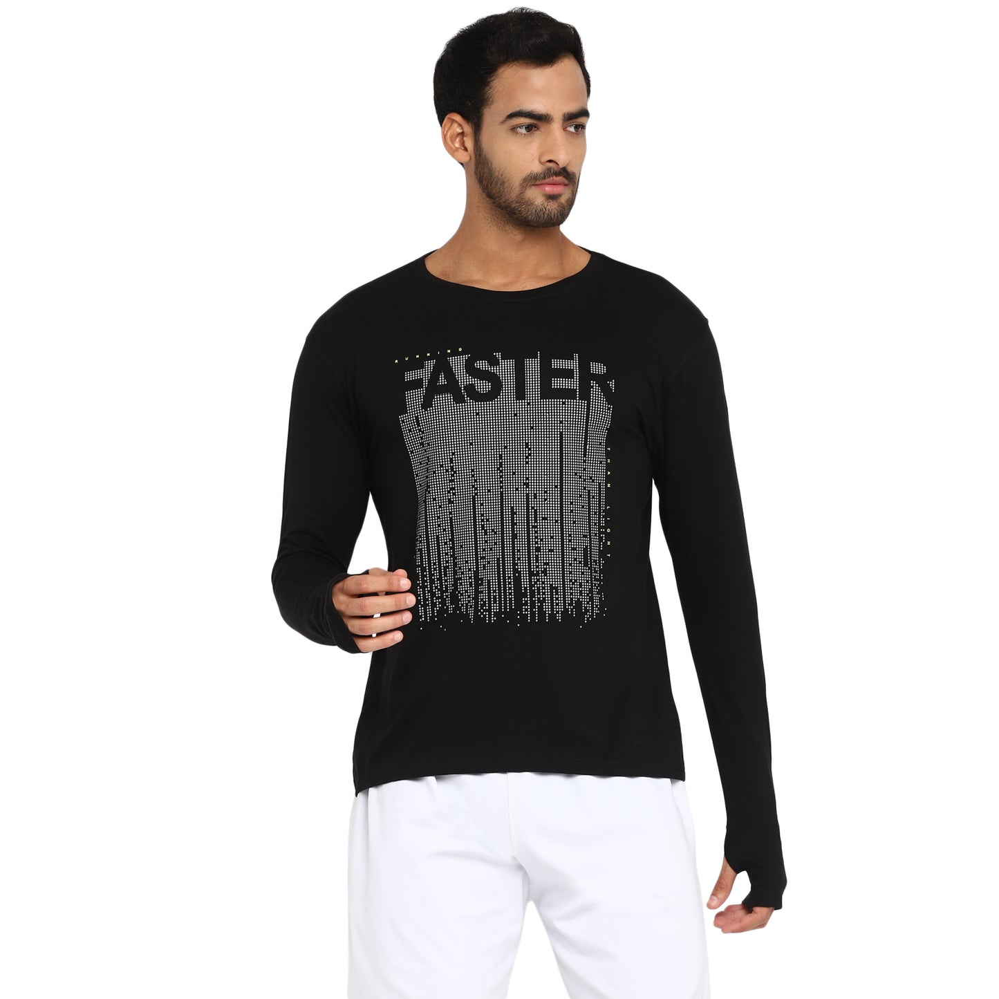 Ap'pulse Men's Printed Long Sleeve Thumbopen Round Neck Tshirt