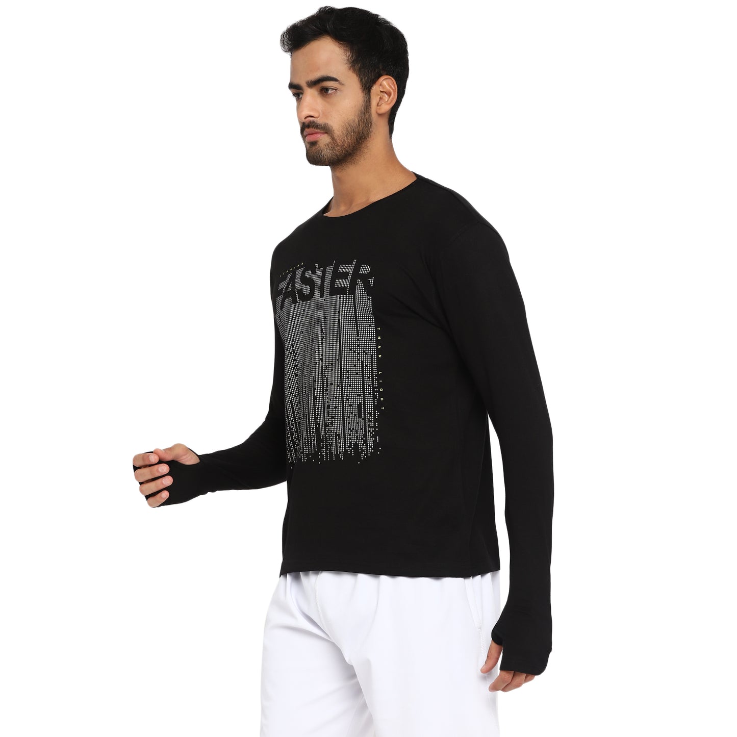 Ap'pulse Men's Printed Long Sleeve Thumbopen Round Neck Tshirt