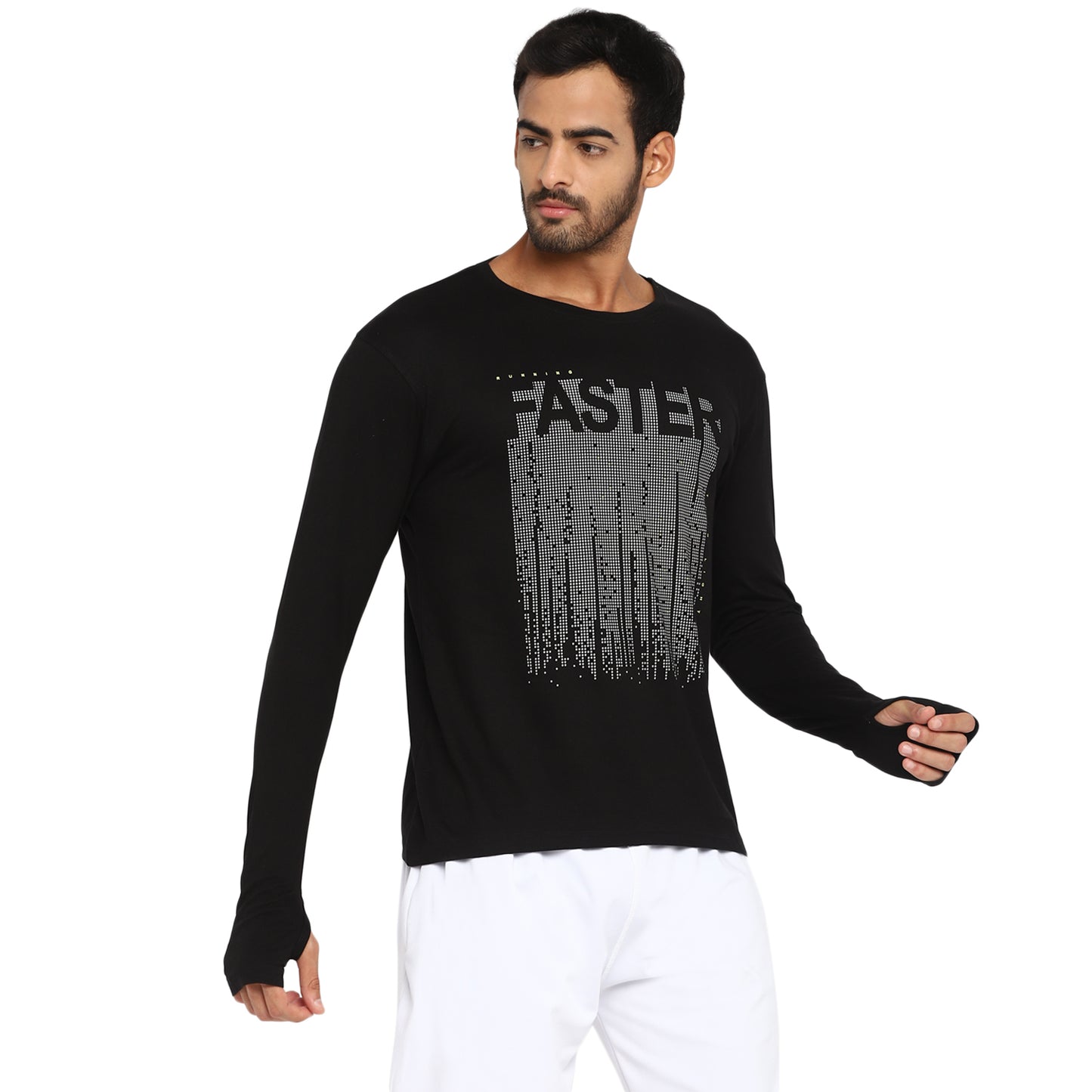 Ap'pulse Men's Printed Long Sleeve Thumbopen Round Neck Tshirt