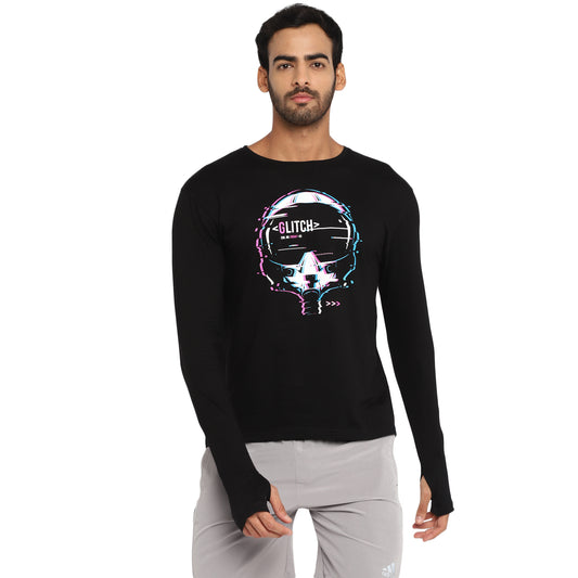 Ap'pulse Men's Printed Long Sleeve Thumbopen Round Neck Tshirt