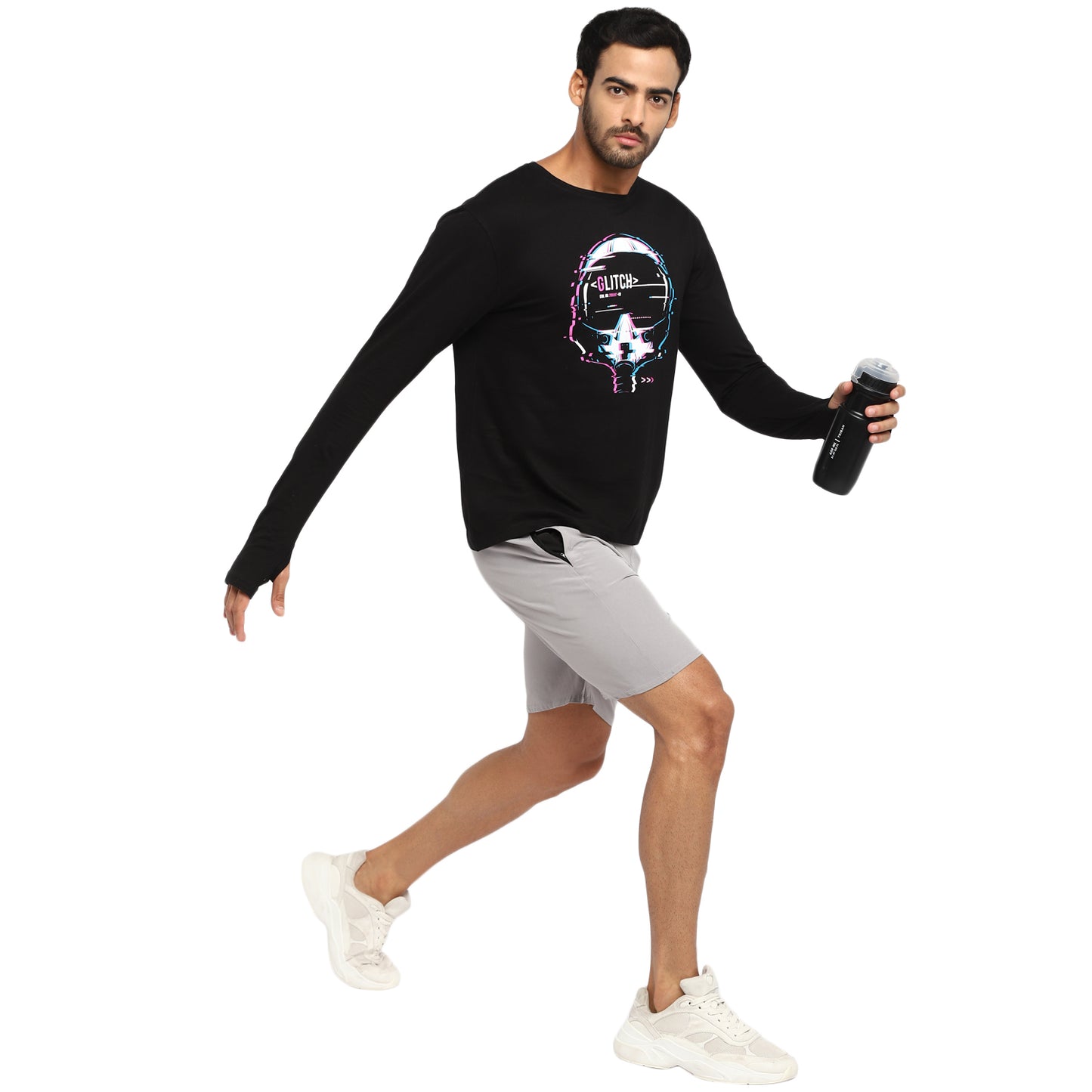 Ap'pulse Men's Printed Long Sleeve Thumbopen Round Neck Tshirt