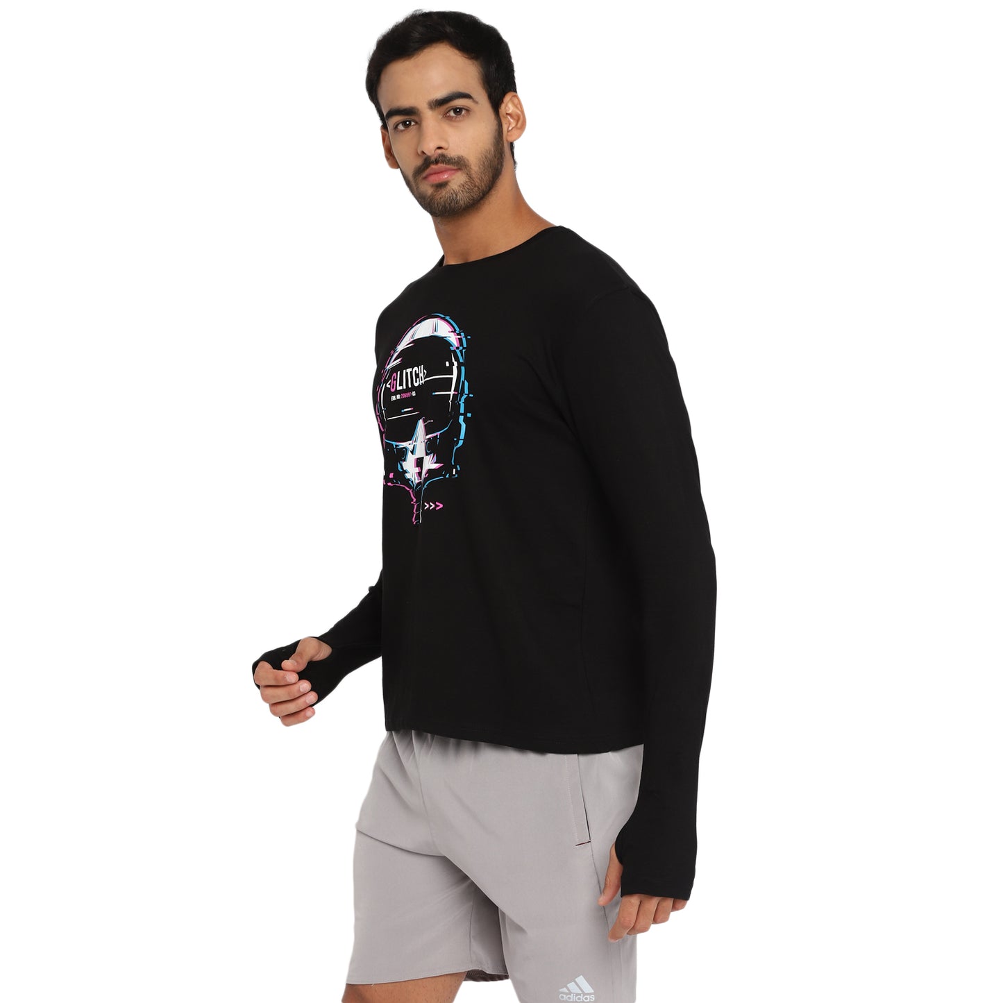 Ap'pulse Men's Printed Long Sleeve Thumbopen Round Neck Tshirt