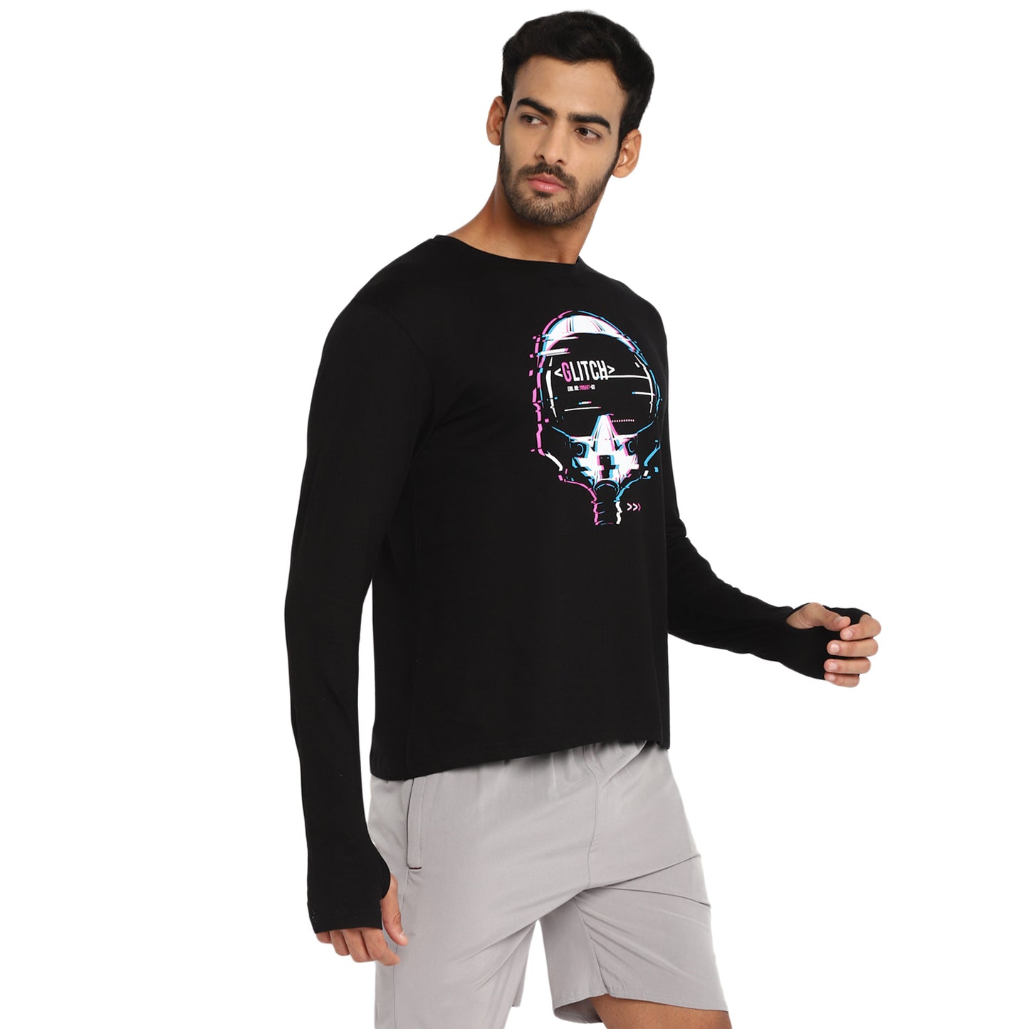 Ap'pulse Men's Printed Long Sleeve Thumbopen Round Neck Tshirt