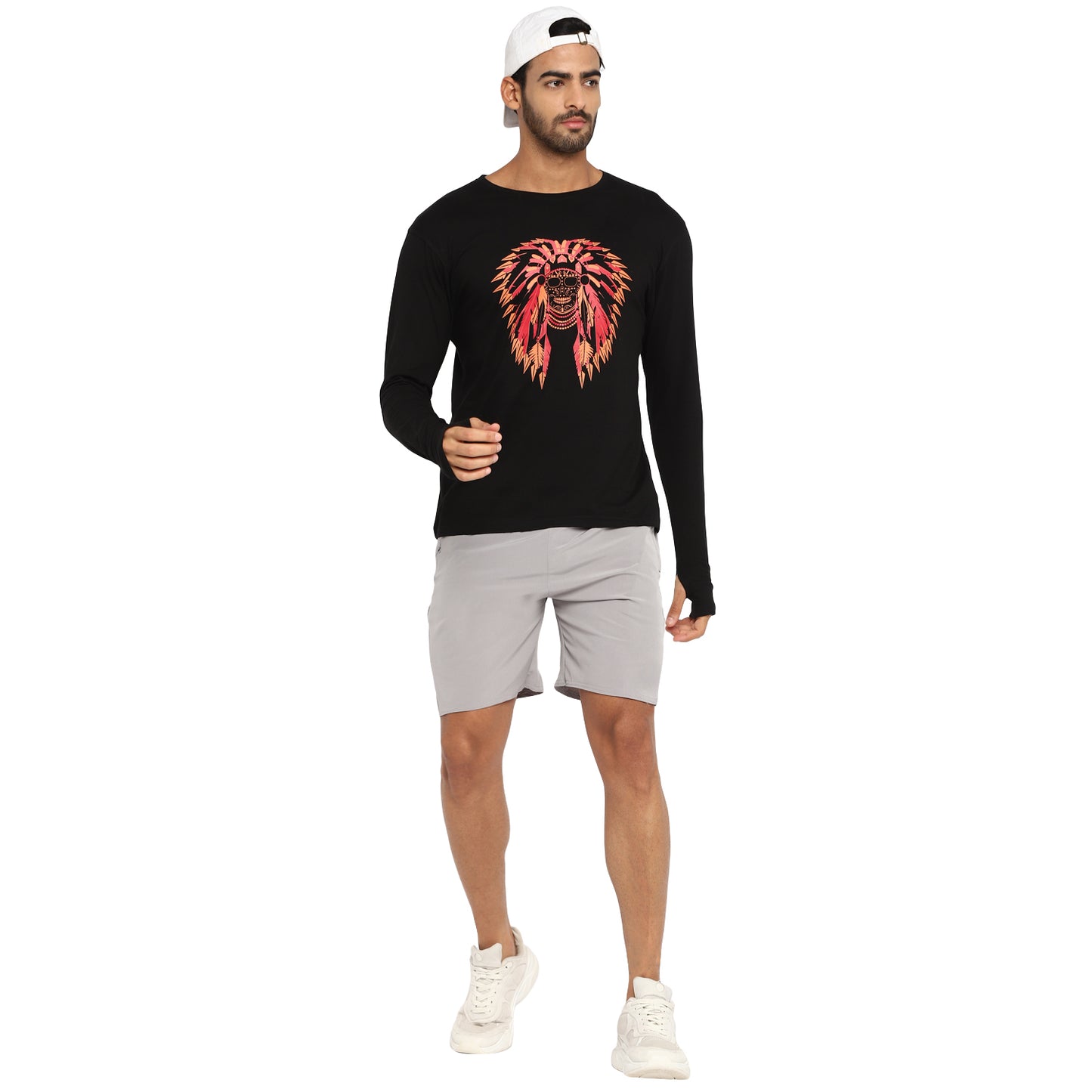 Ap'pulse Men's Printed Long Sleeve Thumbopen Round Neck Tshirt