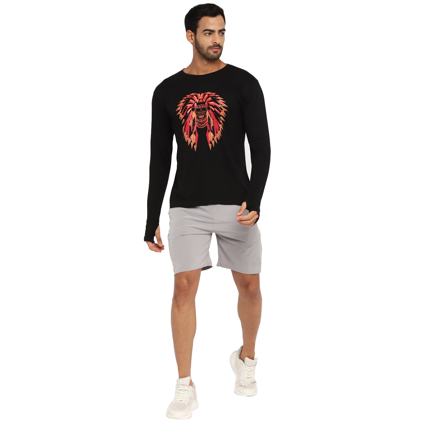 Ap'pulse Men's Printed Long Sleeve Thumbopen Round Neck Tshirt