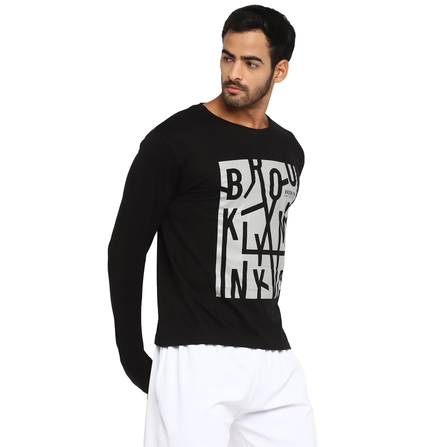 Ap'pulse Men's Printed Long Sleeve Thumbopen Round Neck Tshirt