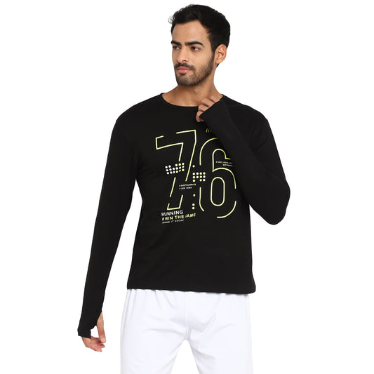 Ap'pulse Men's Printed Long Sleeve Thumbopen Round Neck Tshirt