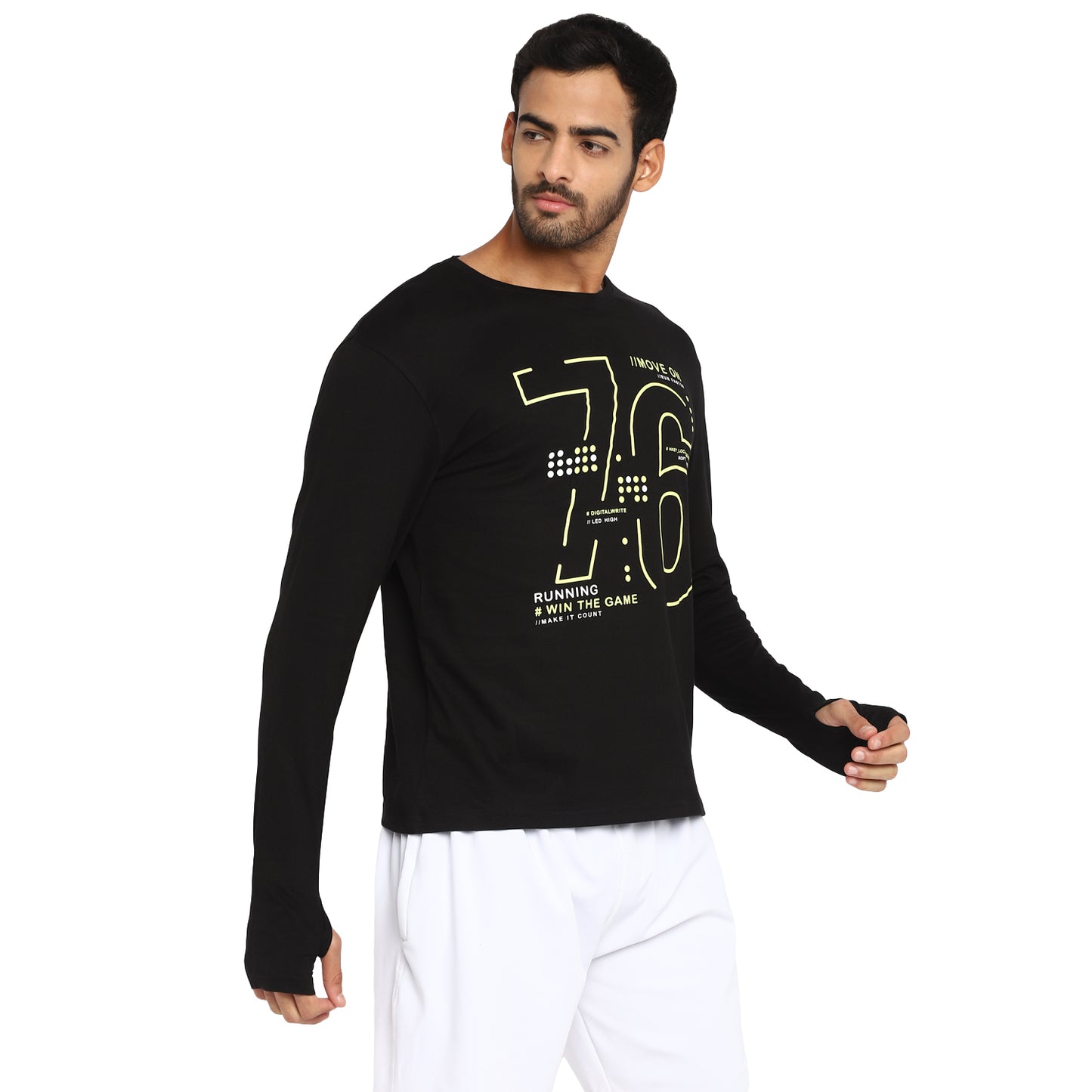 Ap'pulse Men's Printed Long Sleeve Thumbopen Round Neck Tshirt