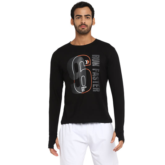 Ap'pulse Men's Printed Long Sleeve Thumbopen Round Neck Tshirt