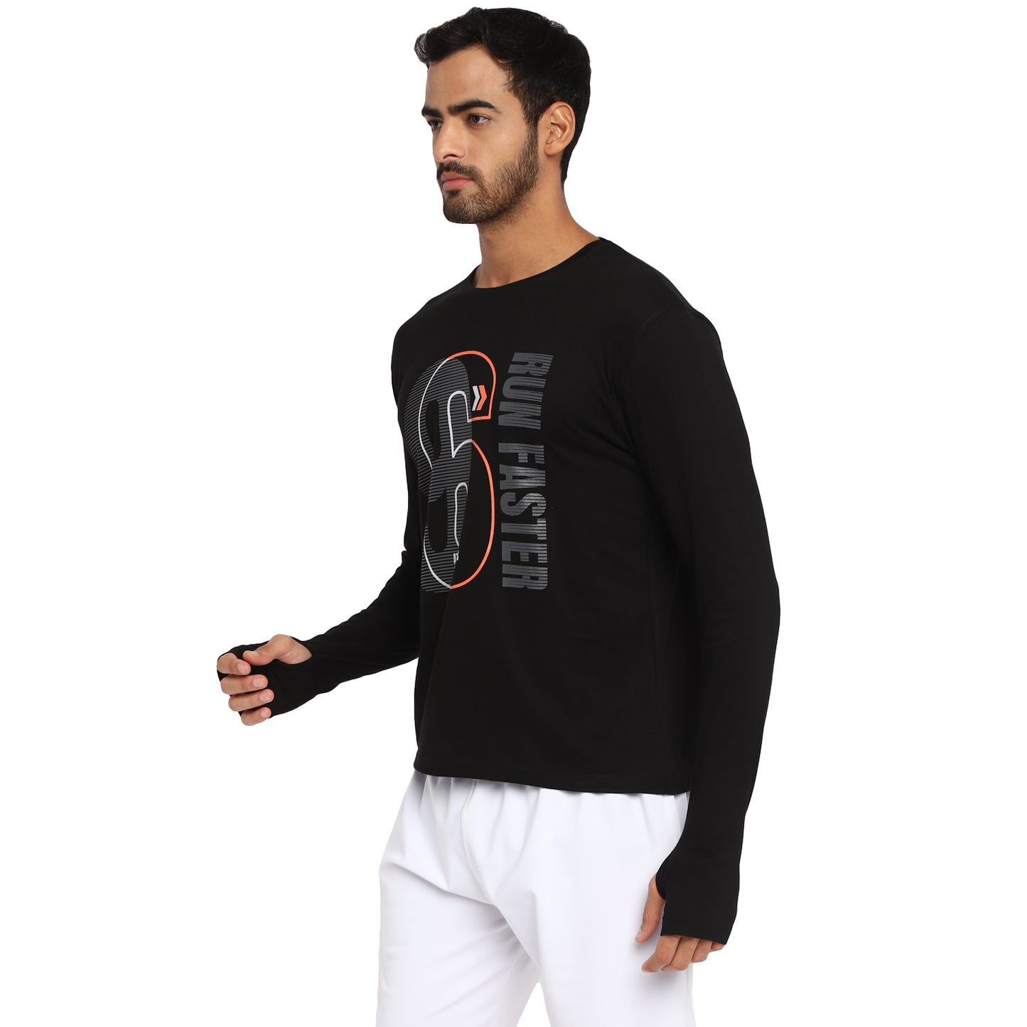 Ap'pulse Men's Printed Long Sleeve Thumbopen Round Neck Tshirt