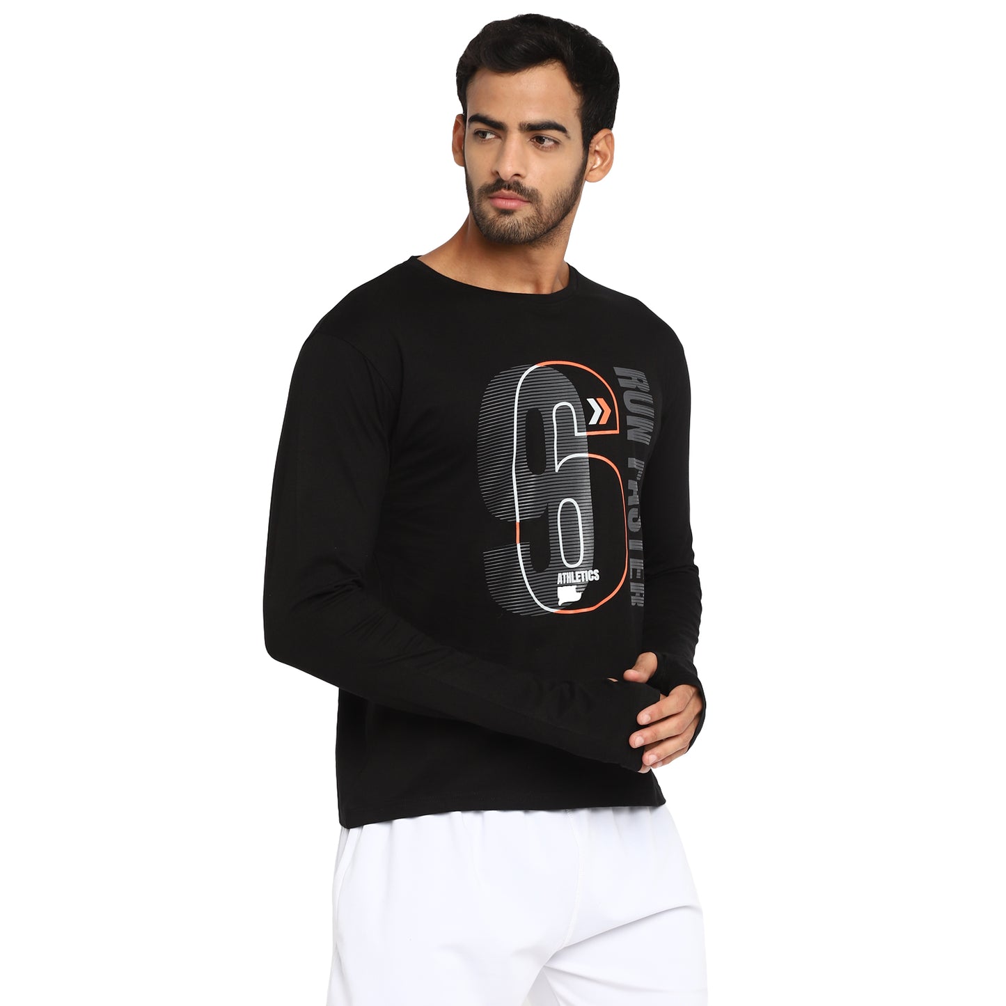 Ap'pulse Men's Printed Long Sleeve Thumbopen Round Neck Tshirt