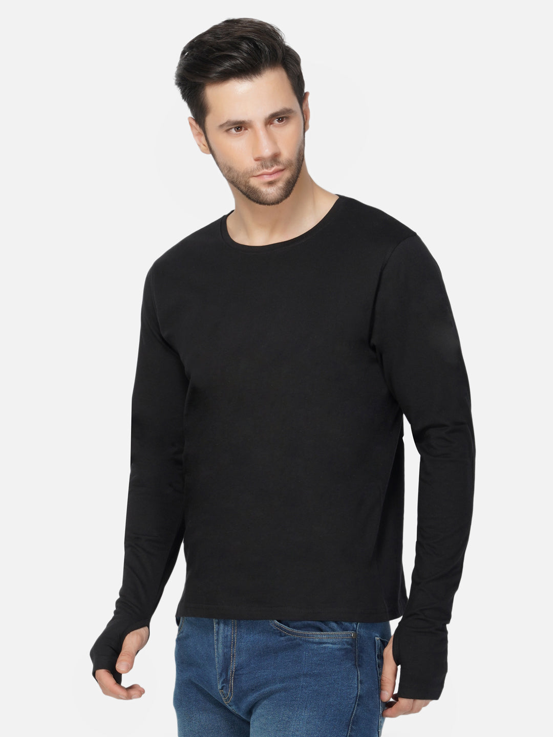 Ap'pulse Men's Round Neck Long Sleeve Thumbopen Tshirt