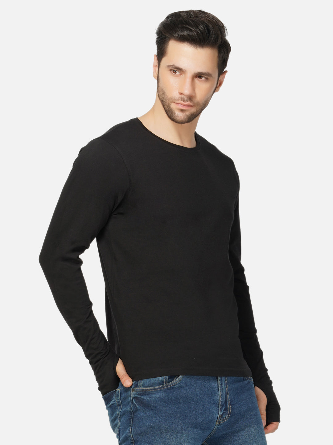 Ap'pulse Men's Round Neck Long Sleeve Thumbopen Tshirt