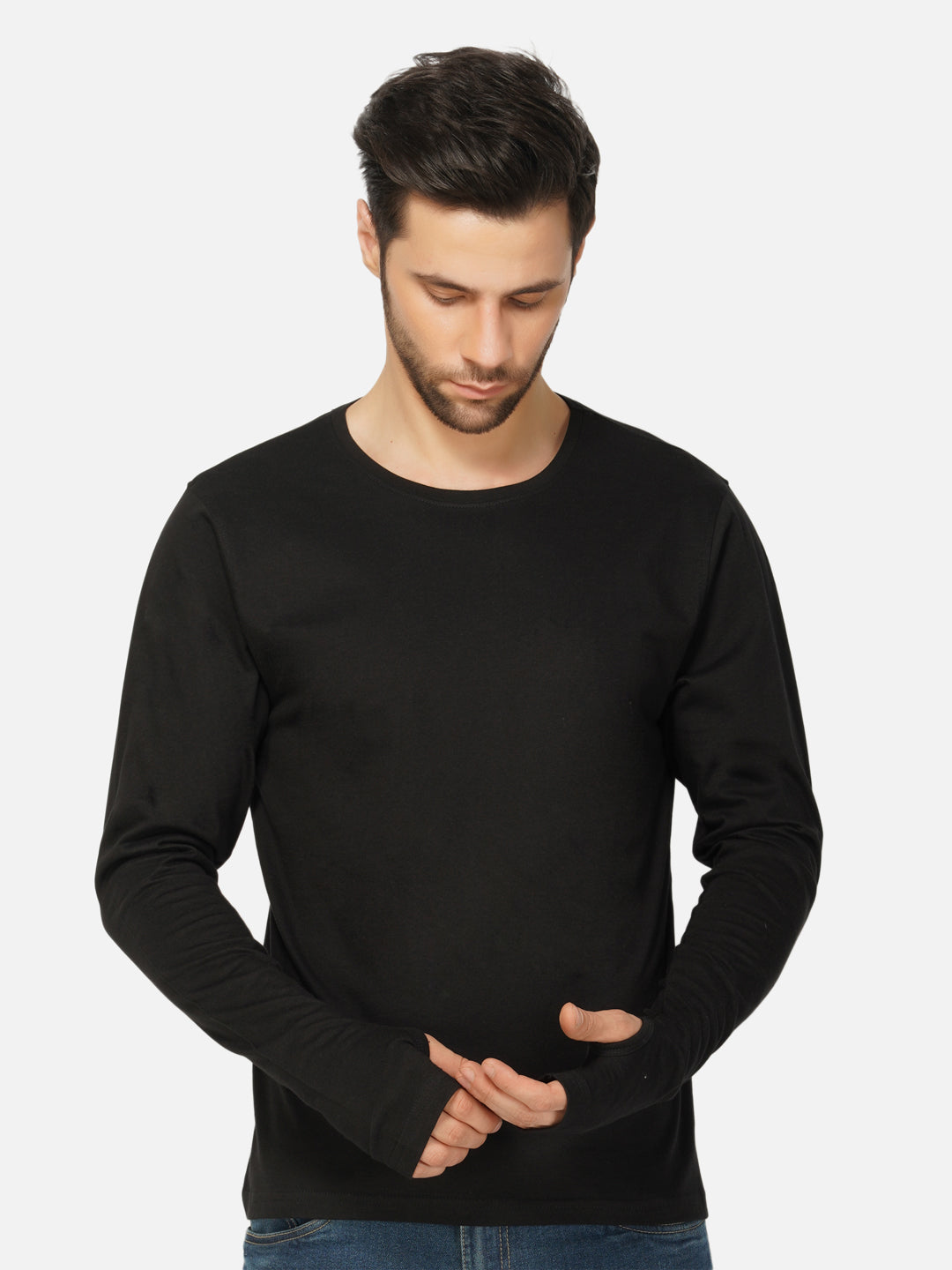 Ap'pulse Men's Round Neck Long Sleeve Thumbopen Tshirt