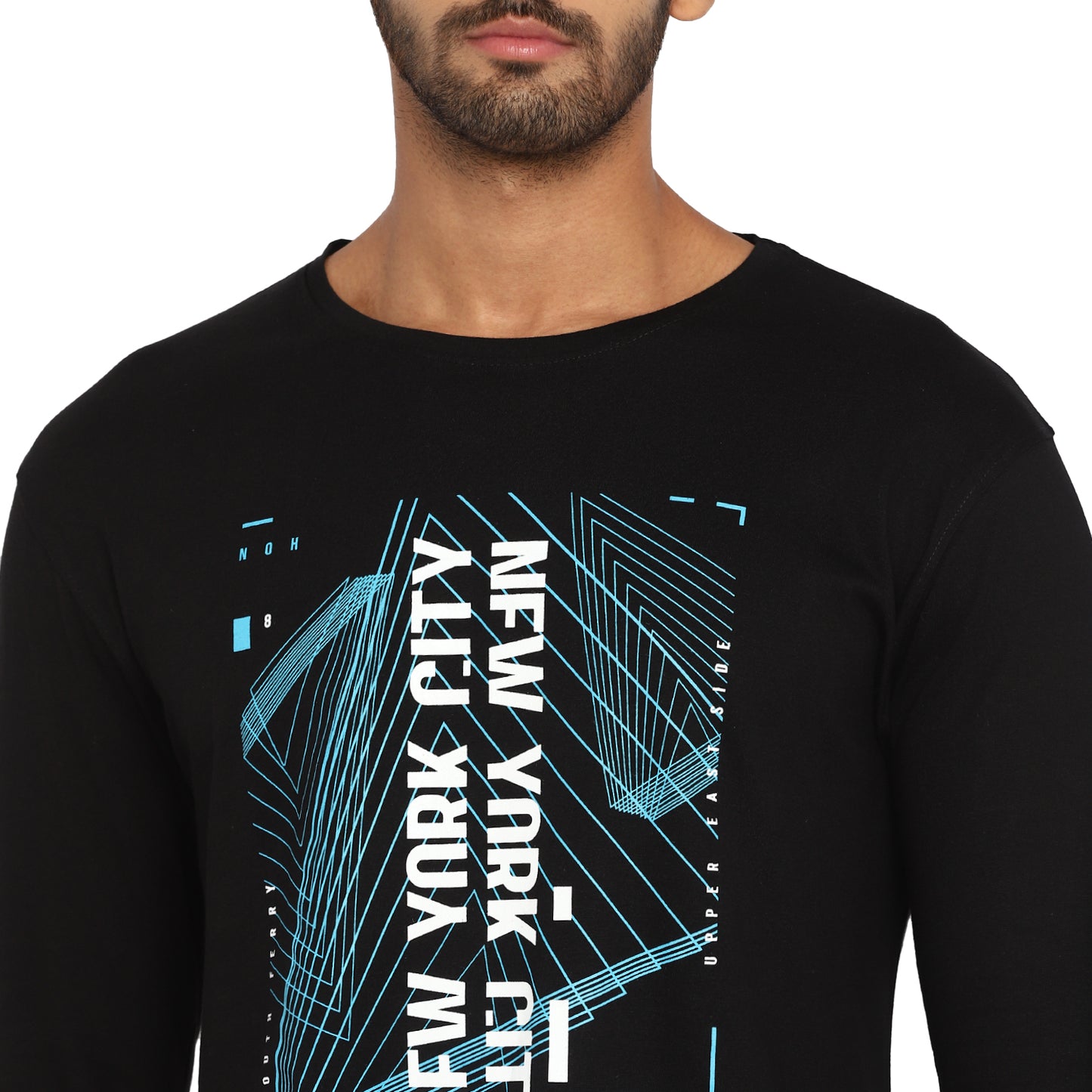 Ap'pulse Men's Printed Long Sleeve Thumbopen Round Neck Tshirt