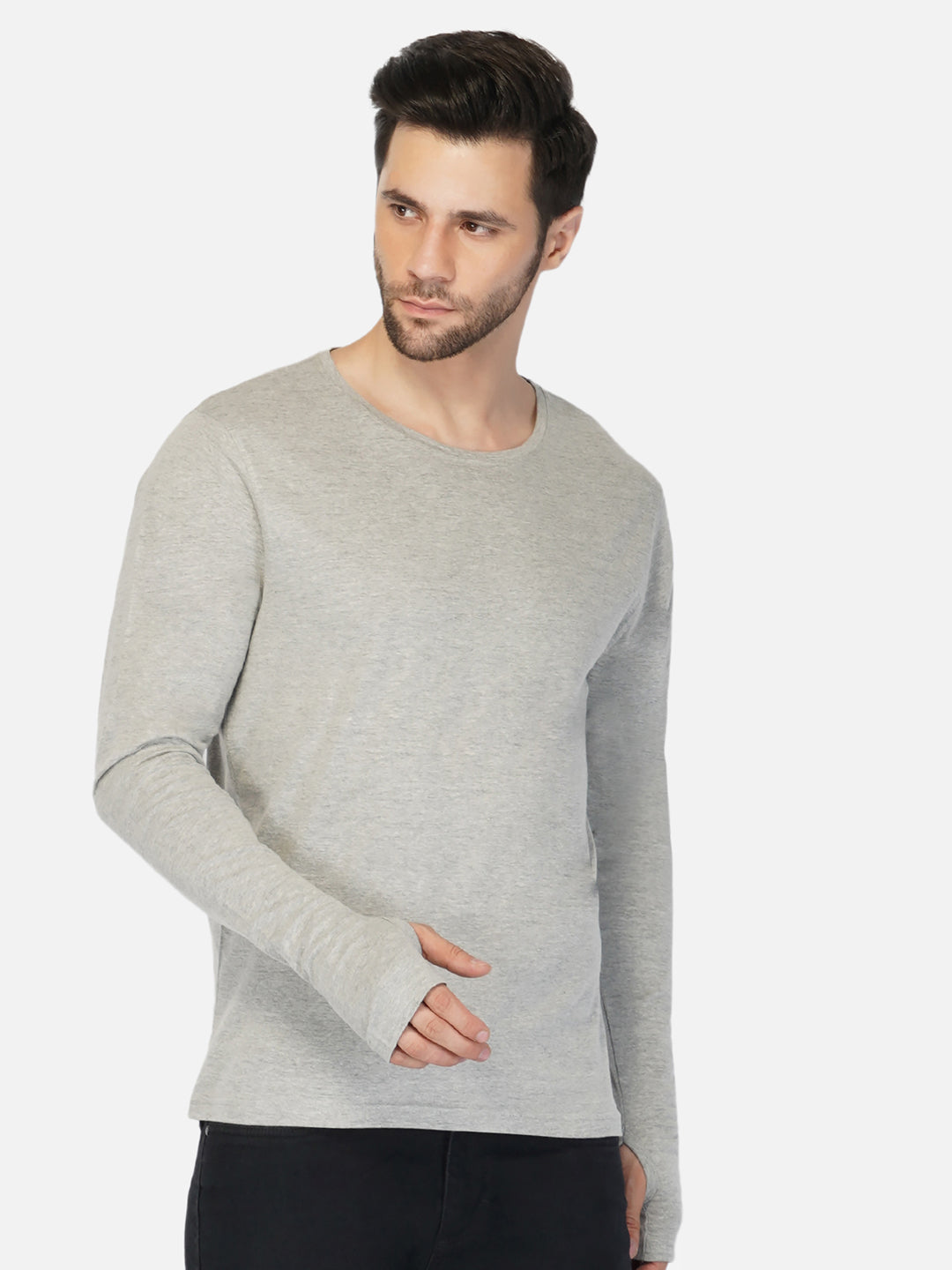 Ap'pulse Men's Round Neck Long Sleeve Thumbopen Tshirt