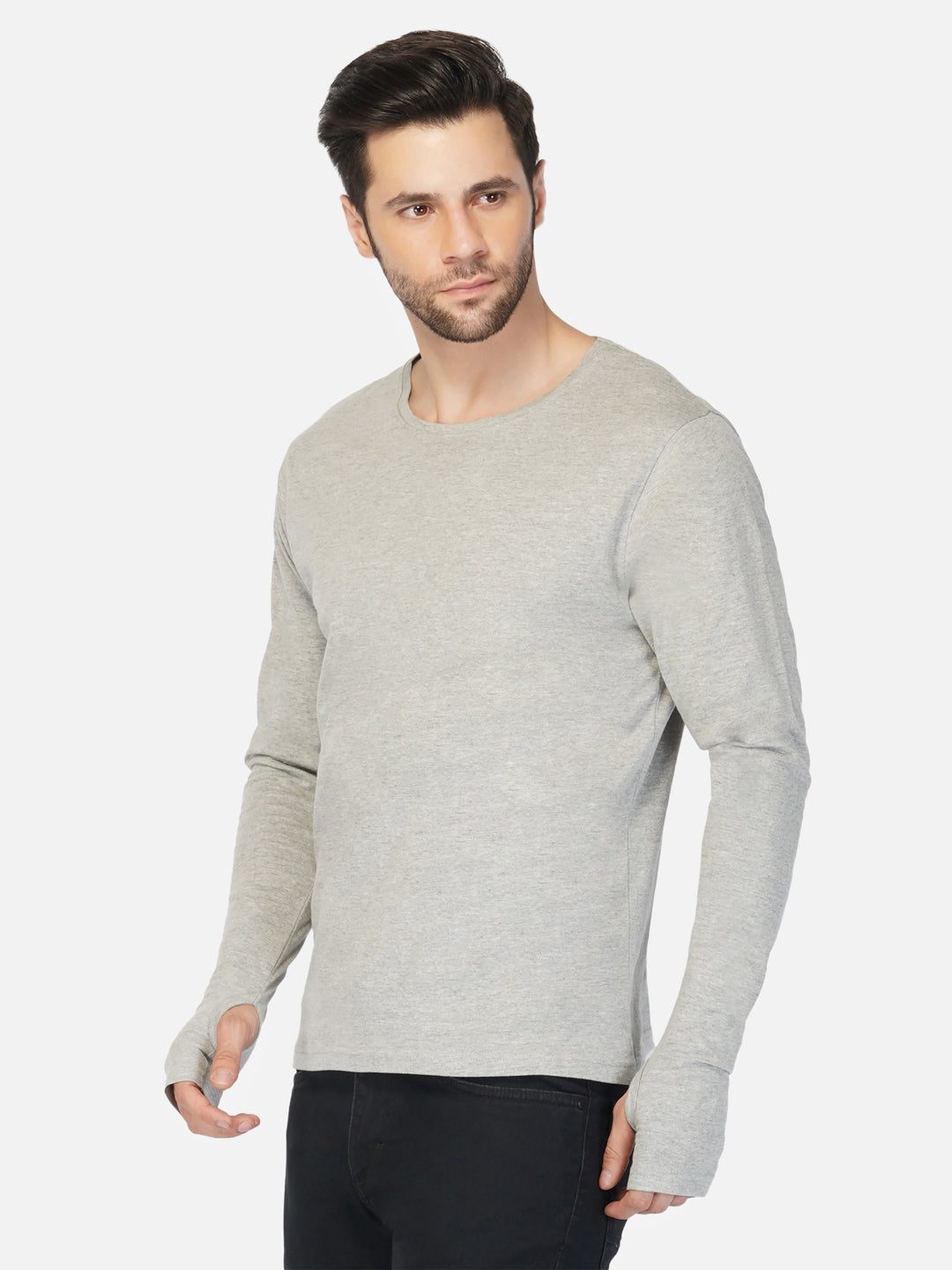 Ap'pulse Men's Round Neck Long Sleeve Thumbopen Tshirt