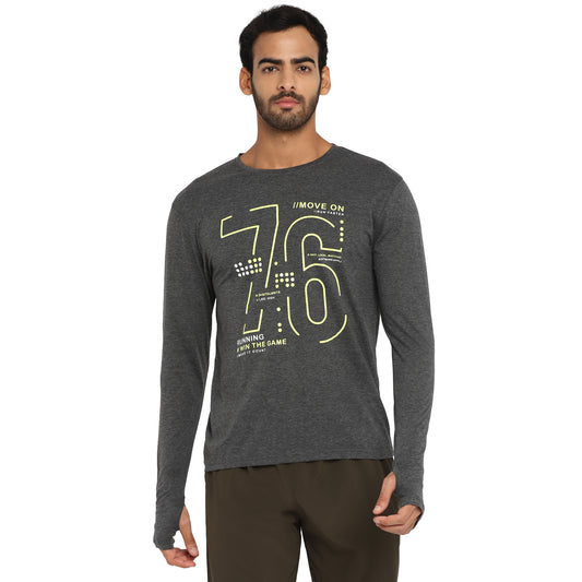 Ap'pulse Men's Printed Long Sleeve Thumbopen Round Neck Tshirt