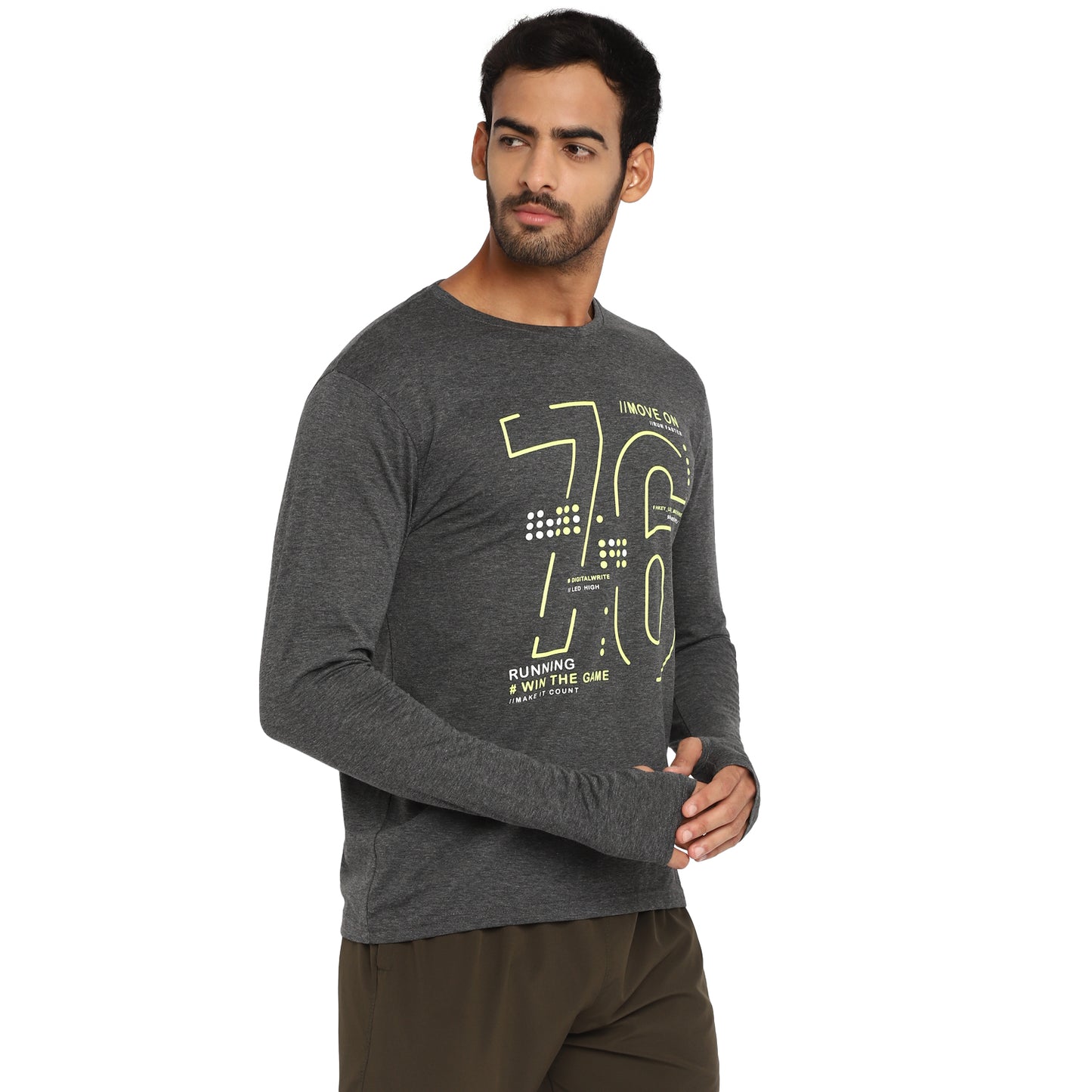 Ap'pulse Men's Printed Long Sleeve Thumbopen Round Neck Tshirt