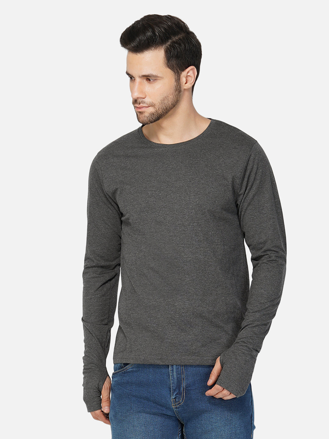 Ap'pulse Men's Round Neck Long Sleeve Thumbopen Tshirt