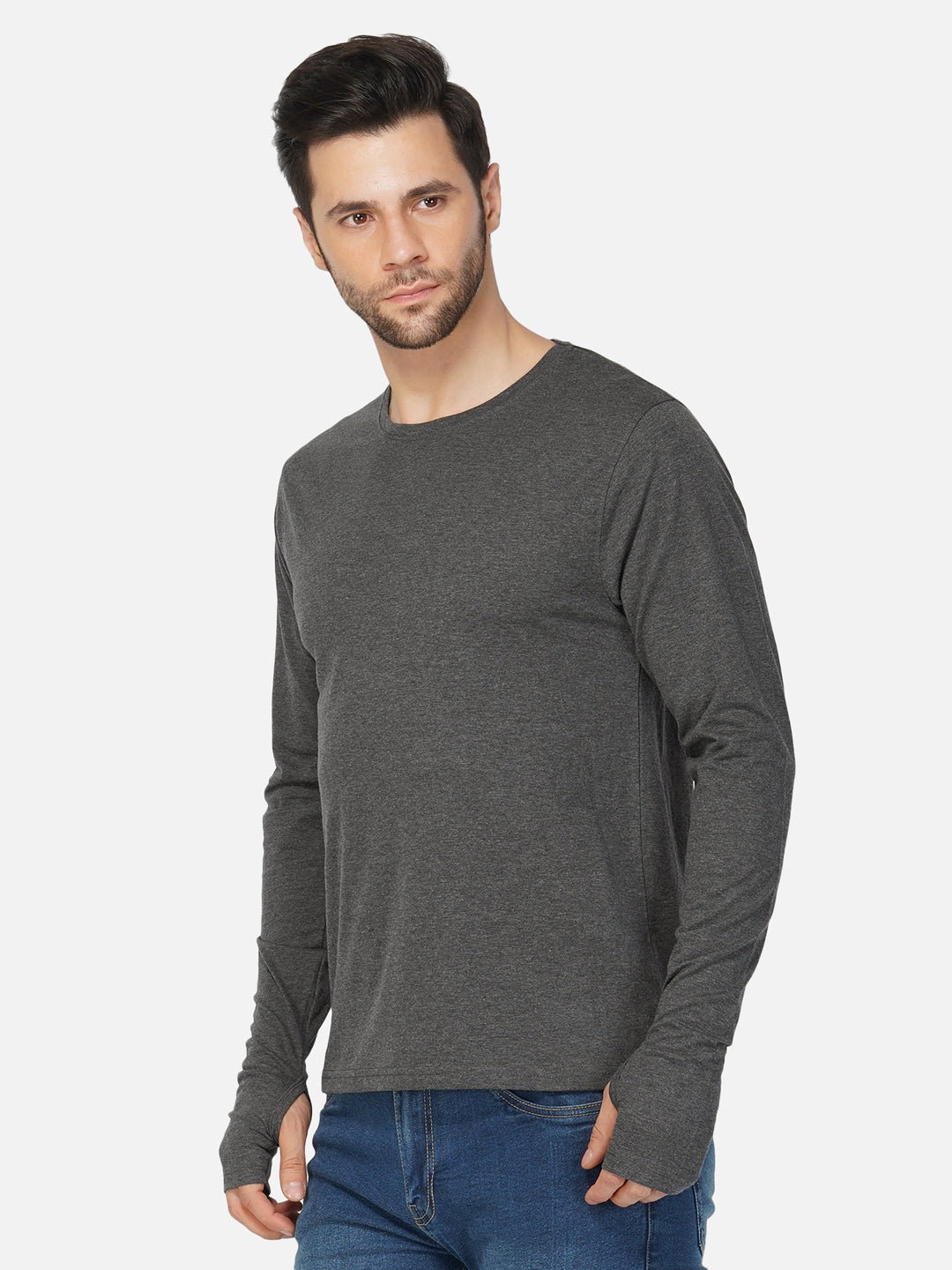 Ap'pulse Men's Round Neck Long Sleeve Thumbopen Tshirt