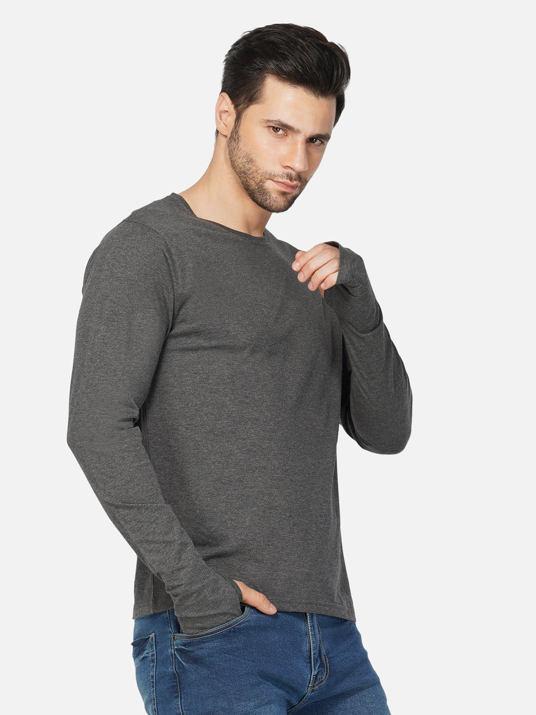 Ap'pulse Men's Round Neck Long Sleeve Thumbopen Tshirt