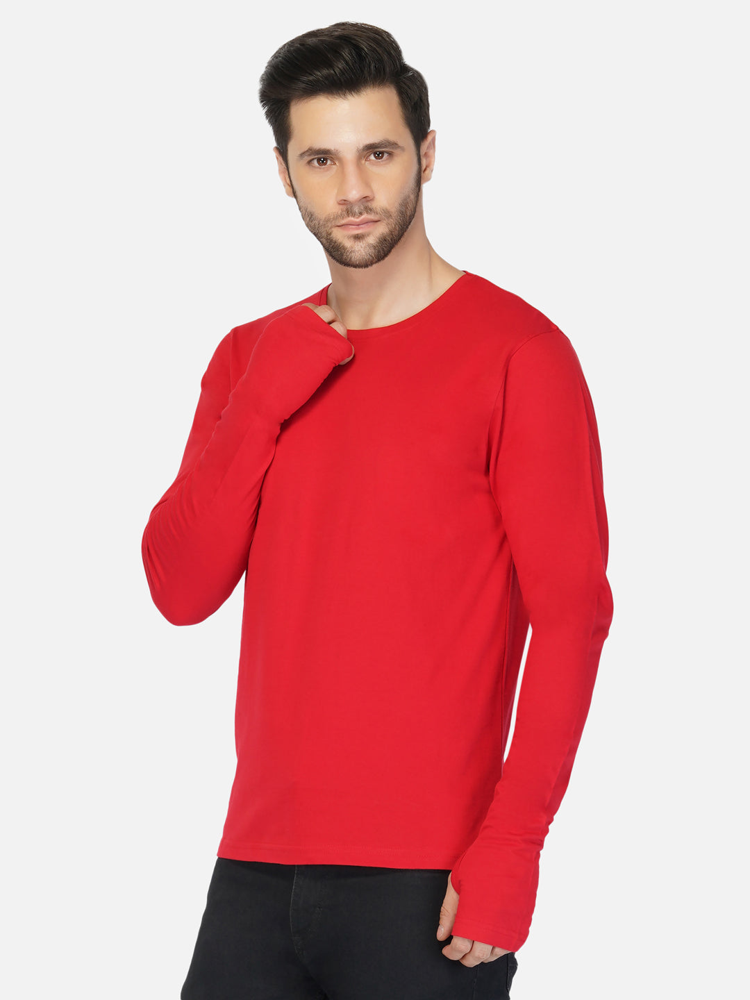 Ap'pulse Men's Round Neck Long Sleeve Thumbopen Tshirt