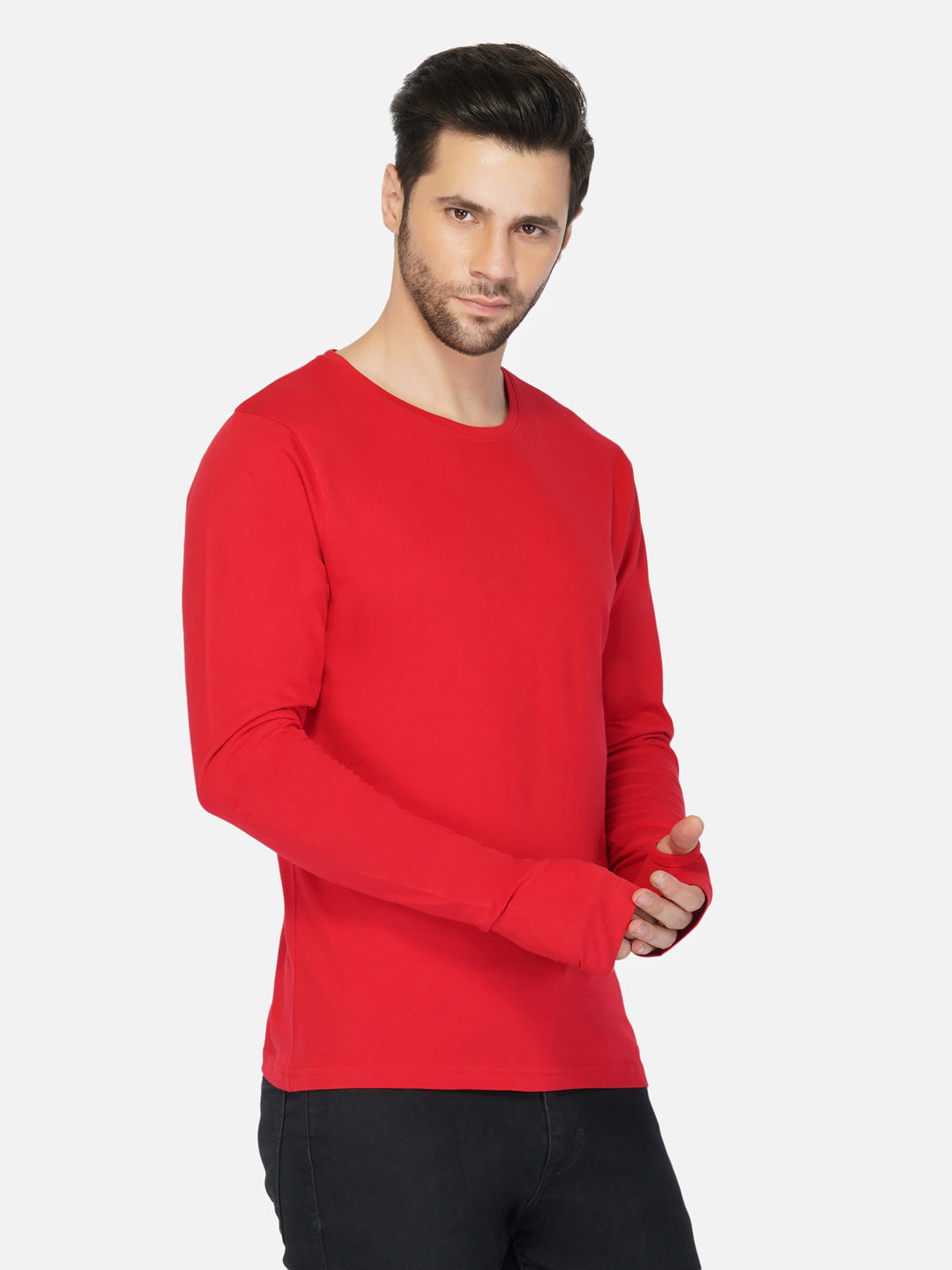 Ap'pulse Men's Round Neck Long Sleeve Thumbopen Tshirt