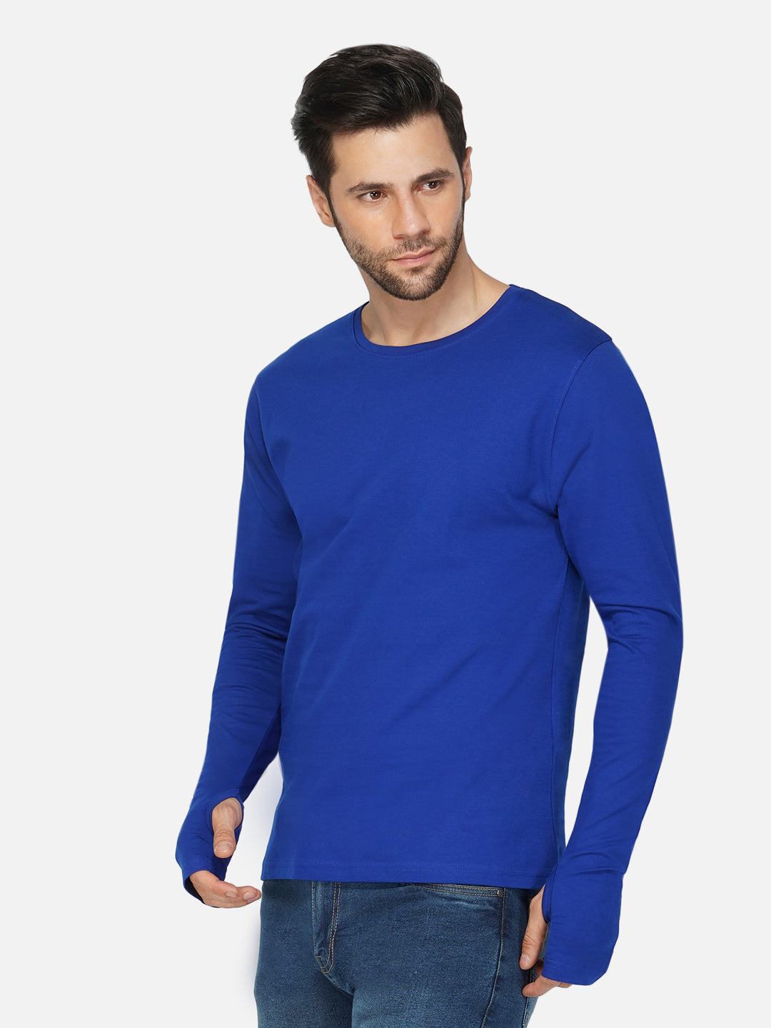 Ap'pulse Men's Round Neck Long Sleeve Thumbopen Tshirt