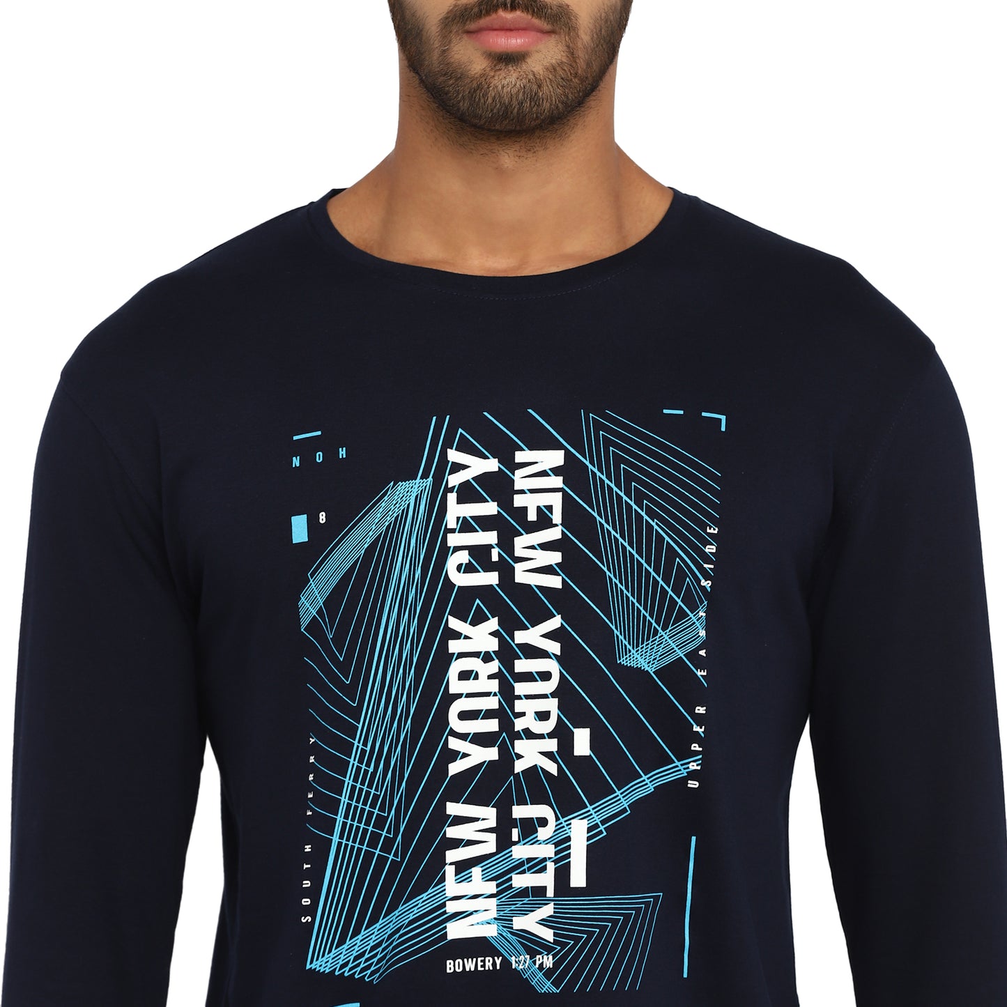 Ap'pulse Men's Printed Long Sleeve Thumbopen Round Neck Tshirt