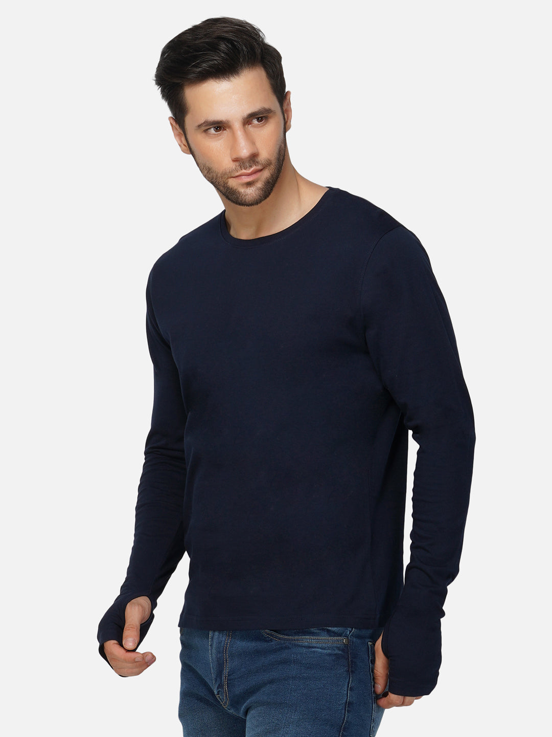 Ap'pulse Men's Round Neck Long Sleeve Thumbopen Tshirt