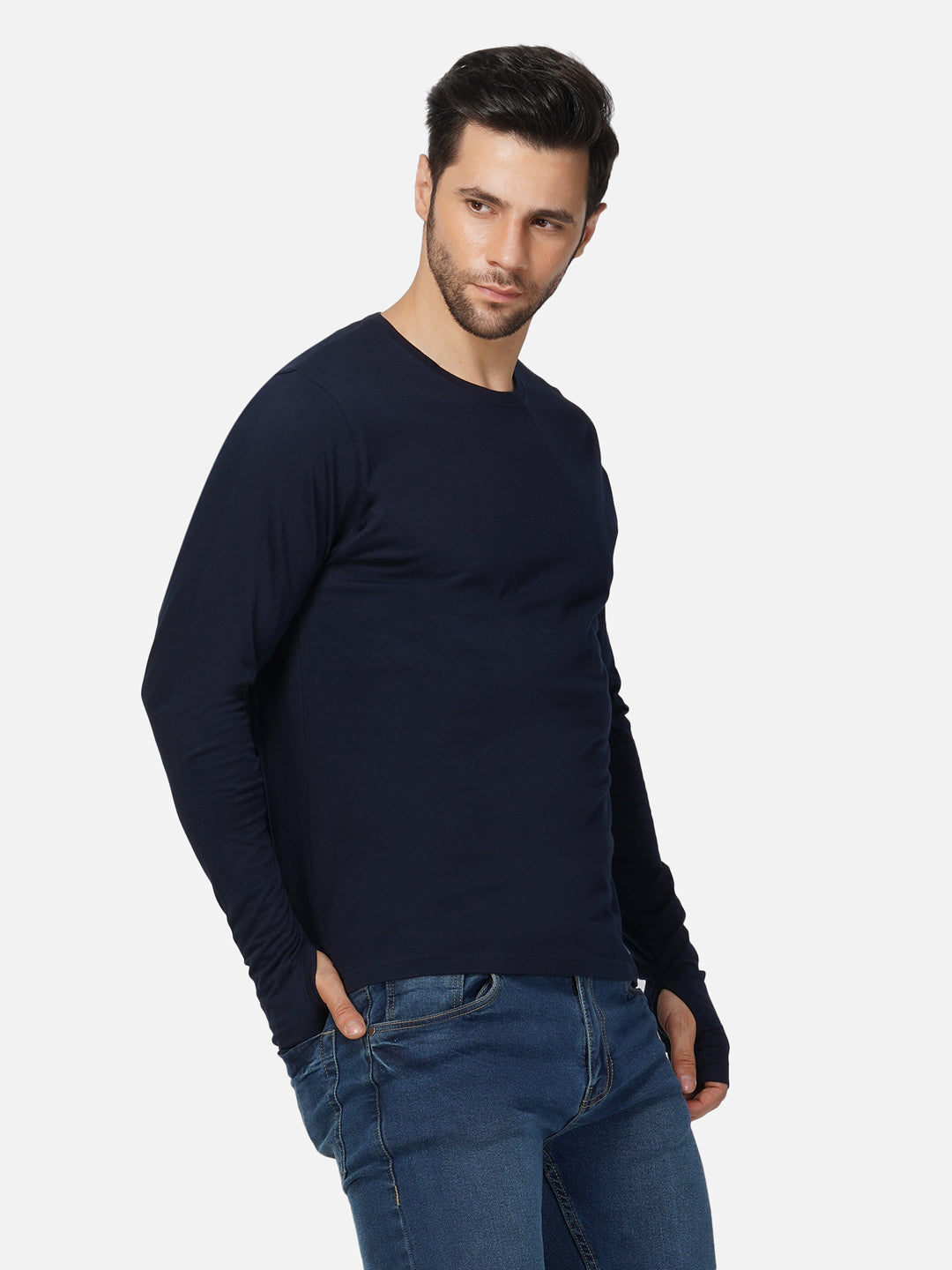 Ap'pulse Men's Round Neck Long Sleeve Thumbopen Tshirt