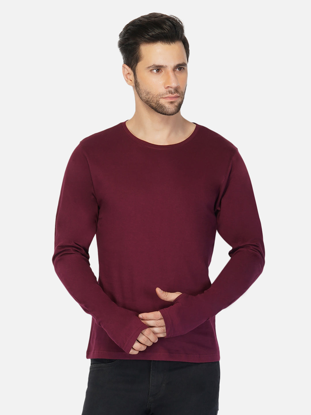 Ap'pulse Men's Round Neck Long Sleeve Thumbopen Tshirt