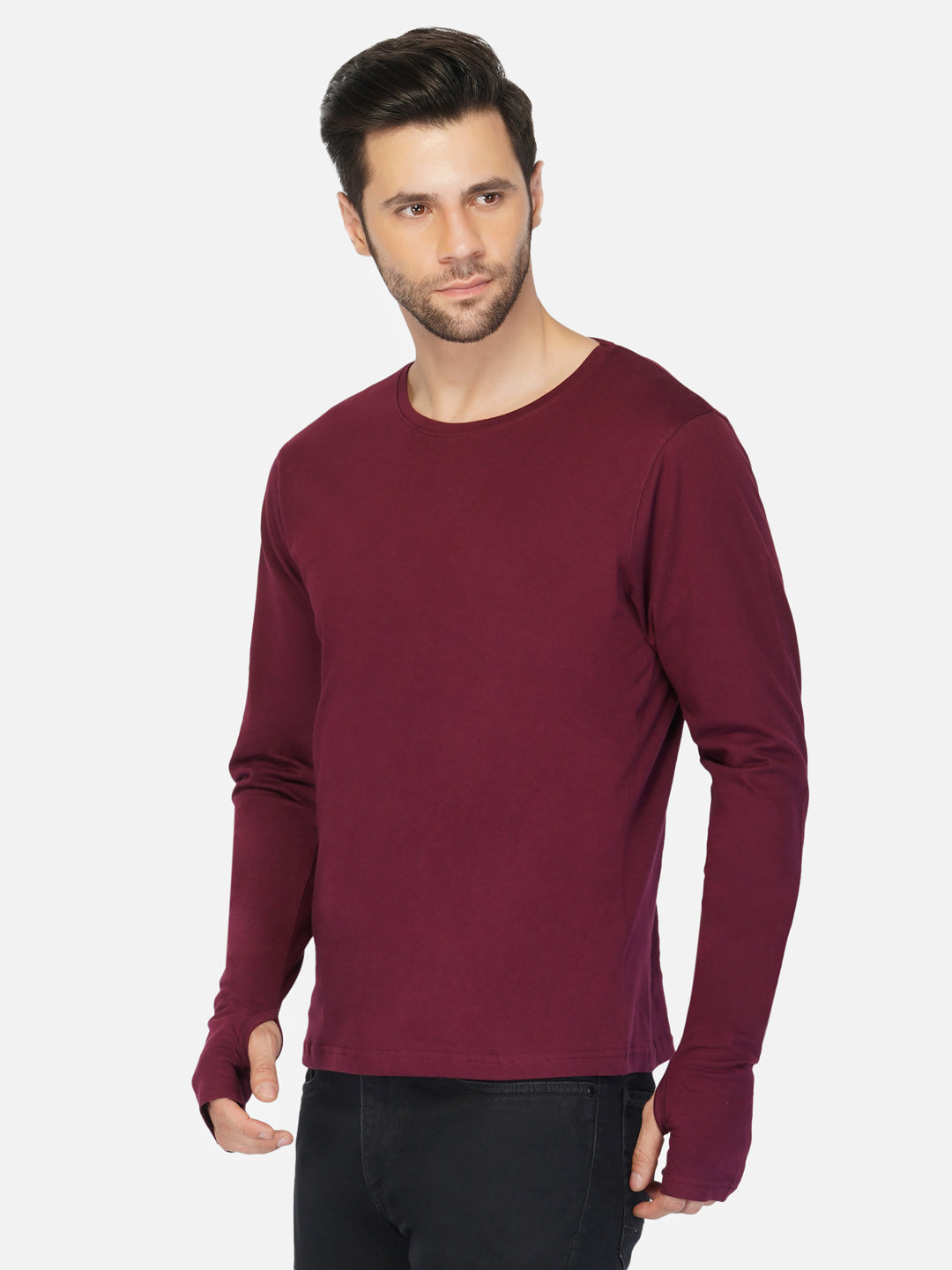 Ap'pulse Men's Round Neck Long Sleeve Thumbopen Tshirt