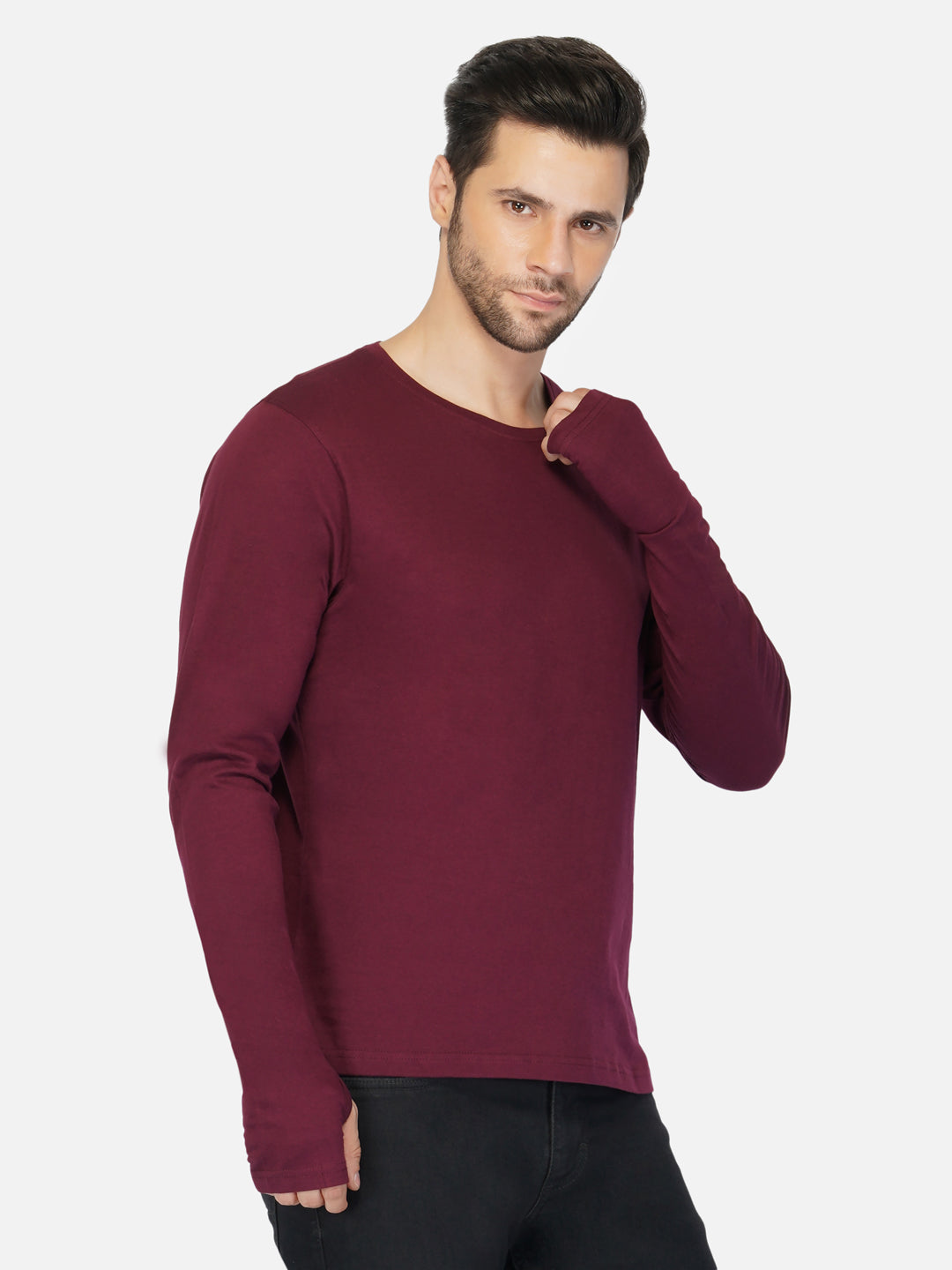 Ap'pulse Men's Round Neck Long Sleeve Thumbopen Tshirt