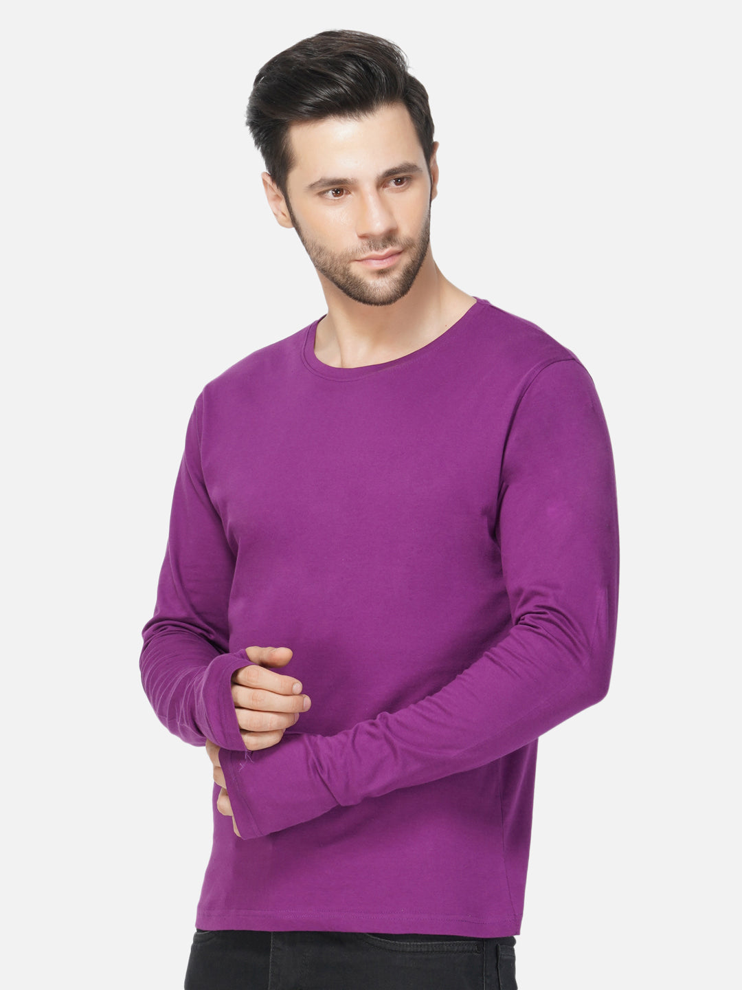 Ap'pulse Men's Round Neck Long Sleeve Thumbopen Tshirt