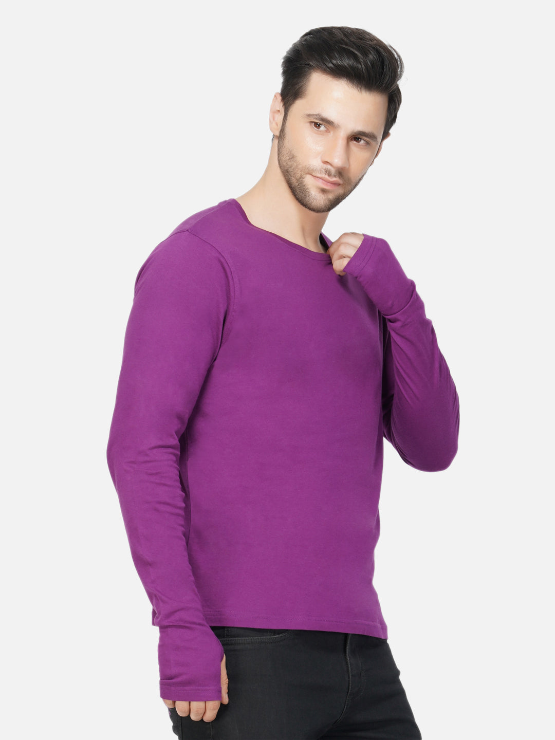 Ap'pulse Men's Round Neck Long Sleeve Thumbopen Tshirt