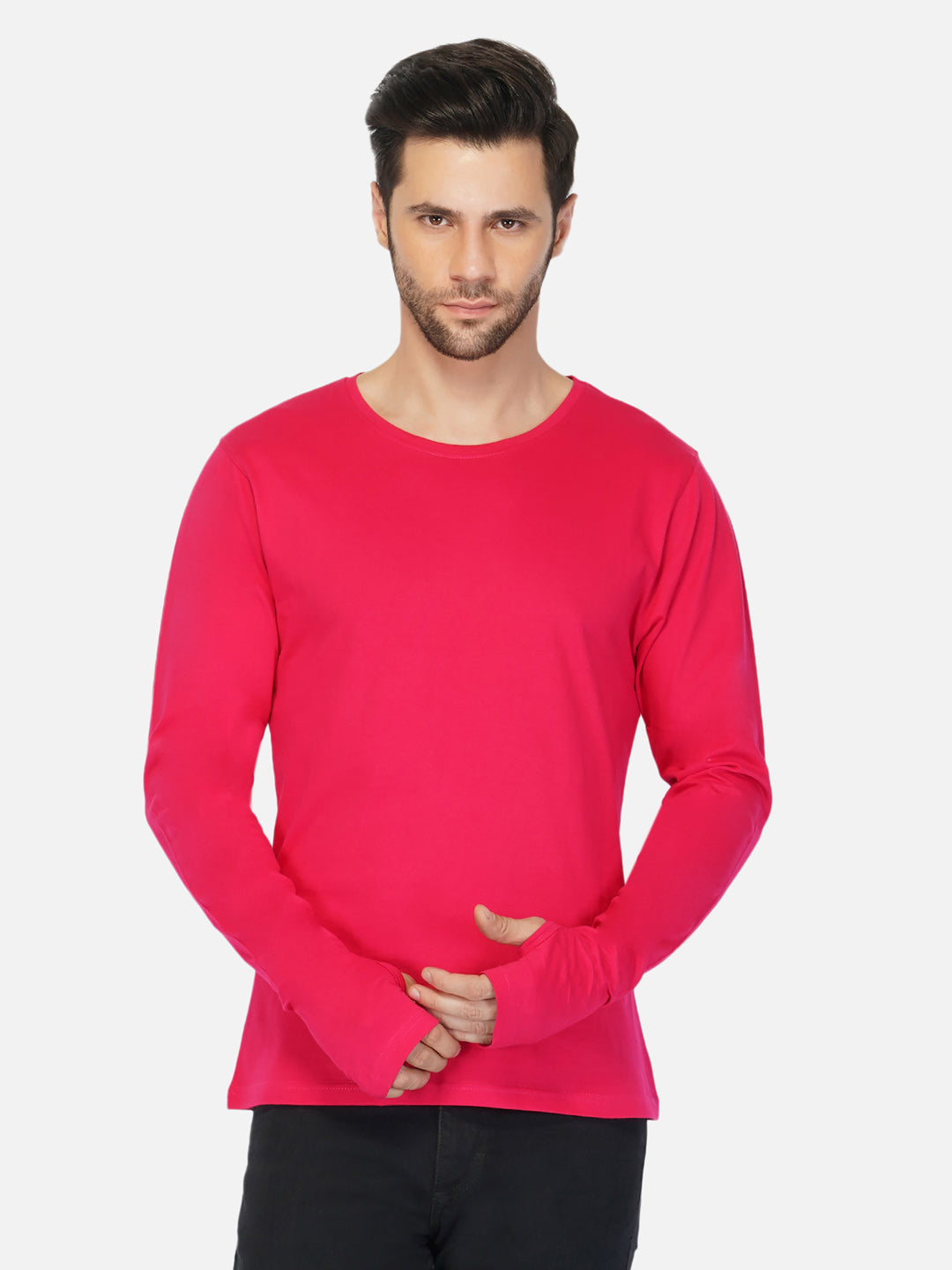 Ap'pulse Men's Round Neck Long Sleeve Thumbopen Tshirt