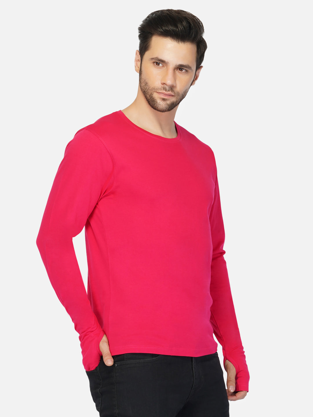 Ap'pulse Men's Round Neck Long Sleeve Thumbopen Tshirt