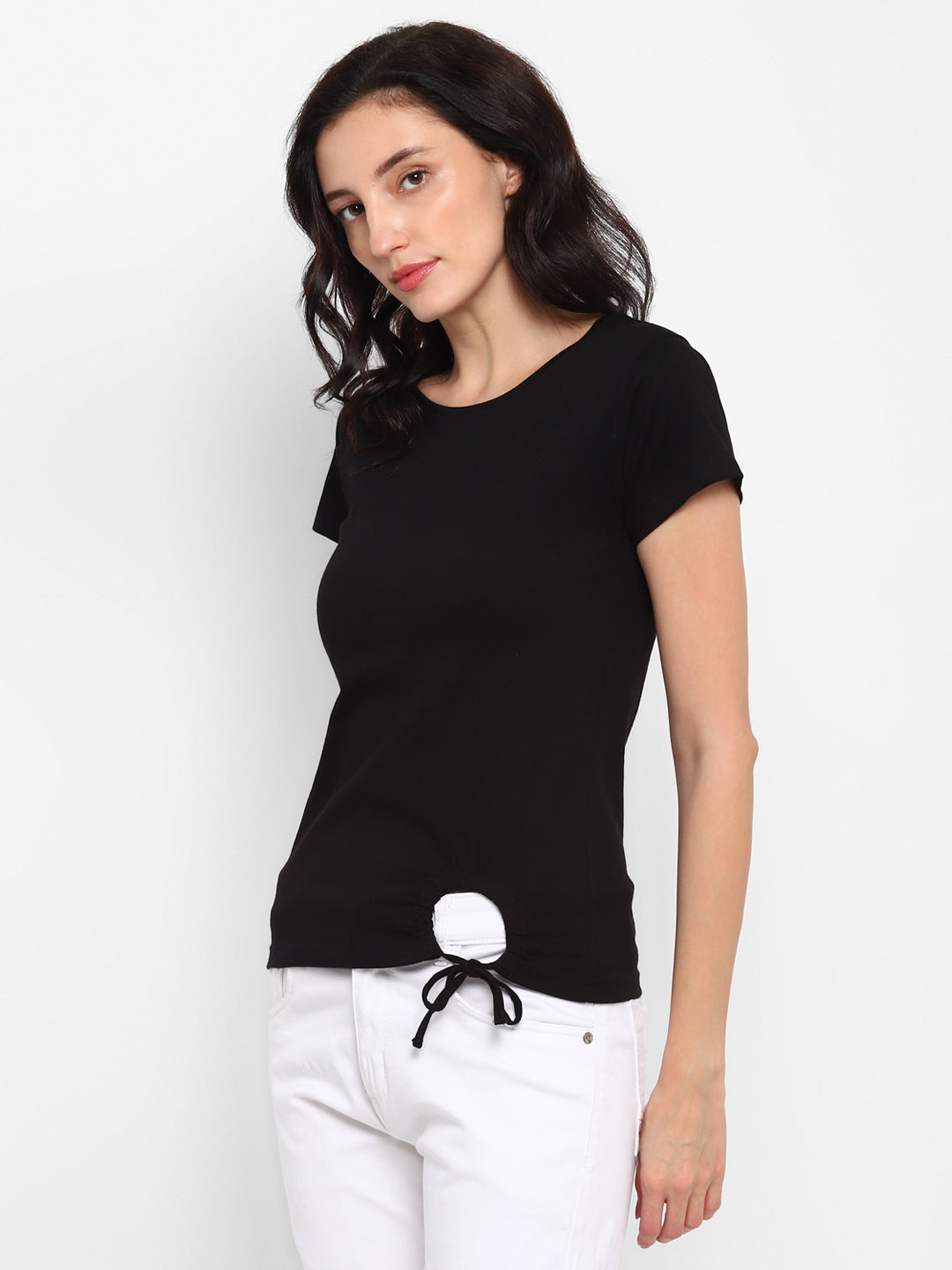 Ap'pulse Women's Round Neck Tshirt with Bottom Knot