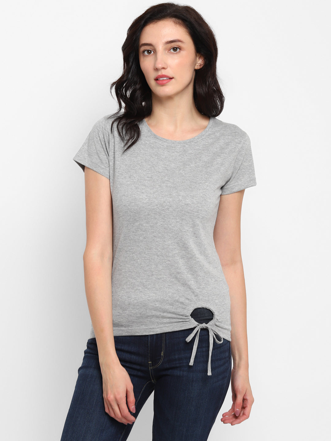 Ap'pulse Women's Round Neck Tshirt with Bottom Knot