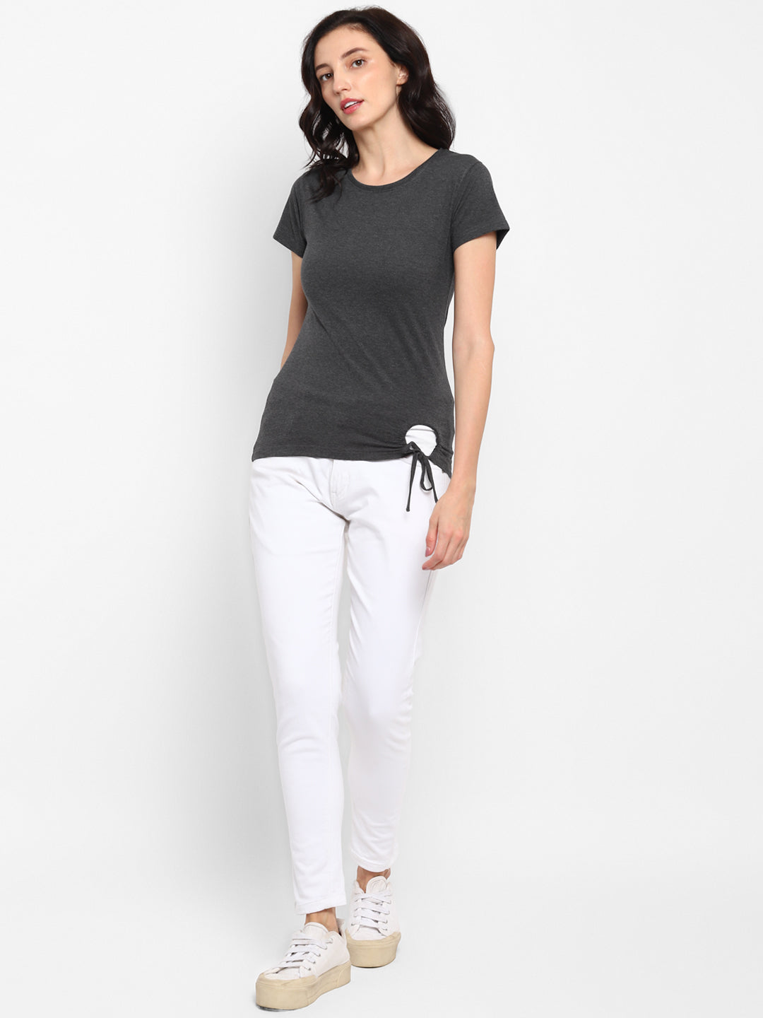 Ap'pulse Women's Round Neck Tshirt with Bottom Knot