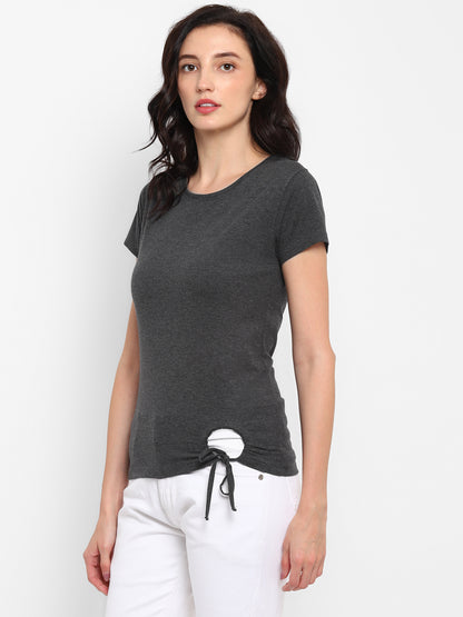 Appulse Women's Round Neck T-Shirt with Bottom Knot | Women | Premium Cotton | Activewear | Athleisure