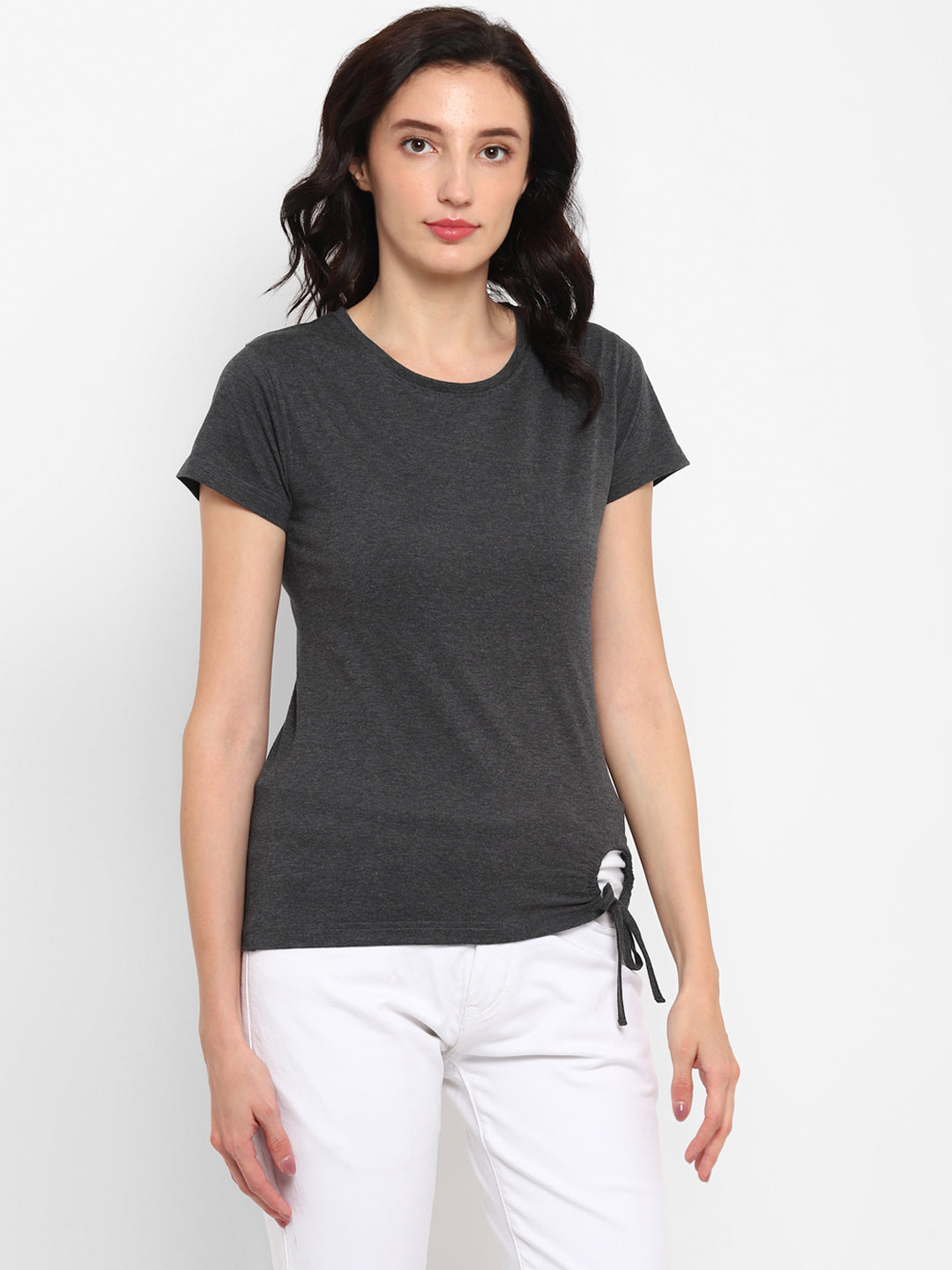 Ap'pulse Women's Round Neck Tshirt with Bottom Knot