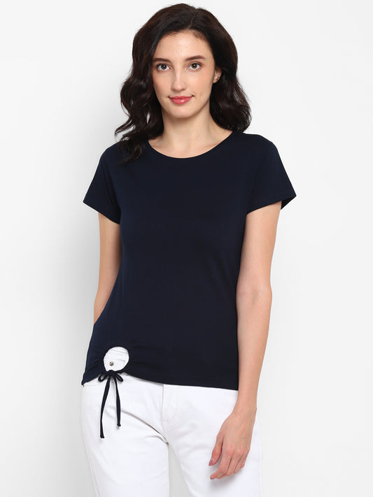 Ap'pulse Women's Round Neck Tshirt with Bottom Knot