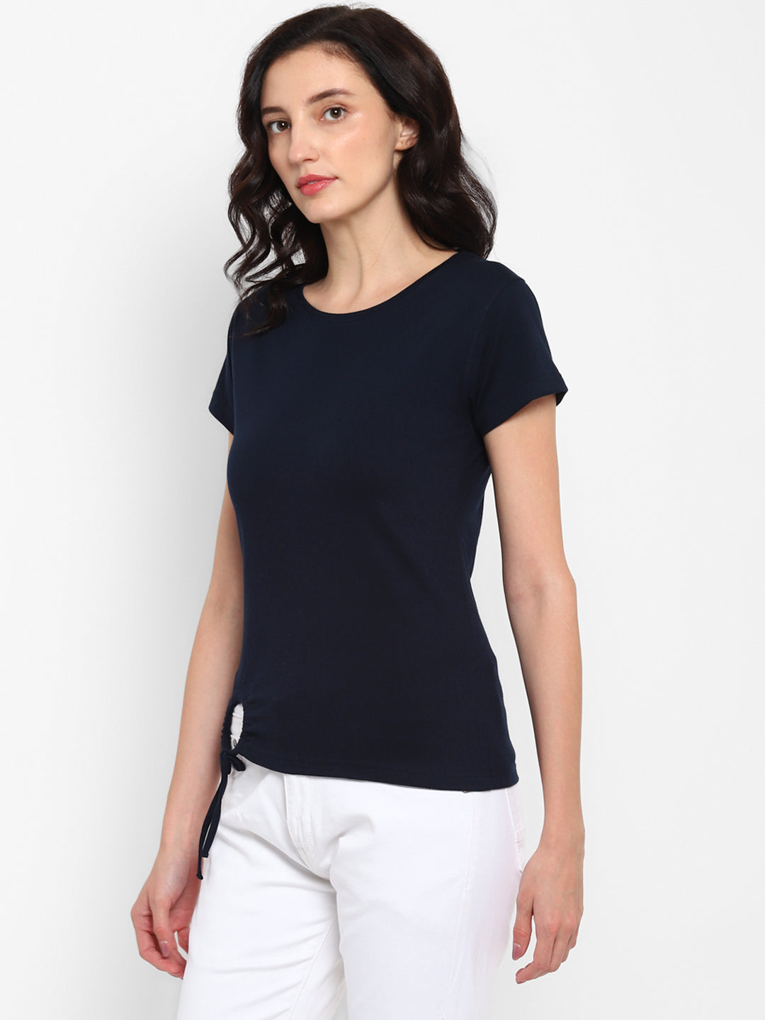 Ap'pulse Women's Round Neck Tshirt with Bottom Knot