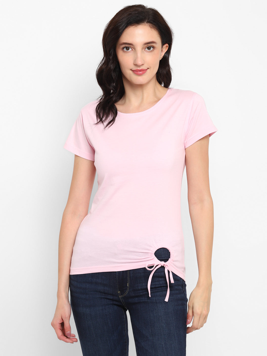 Ap'pulse Women's Round Neck Tshirt with Bottom Knot