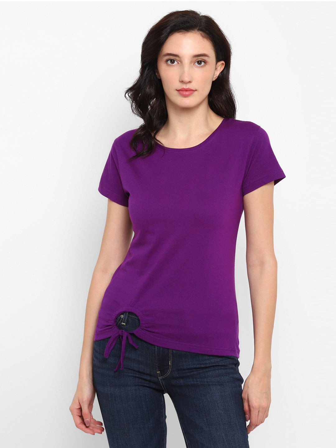 Ap'pulse Women's Round Neck Tshirt with Bottom Knot